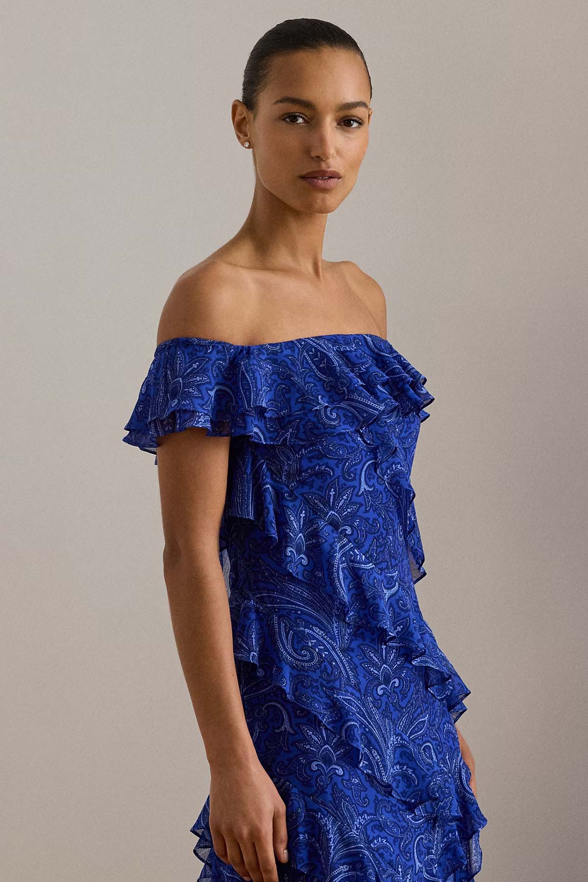 Polo Ralph Lauren Paisley Desenli Fırfırlı Maxi Elbise