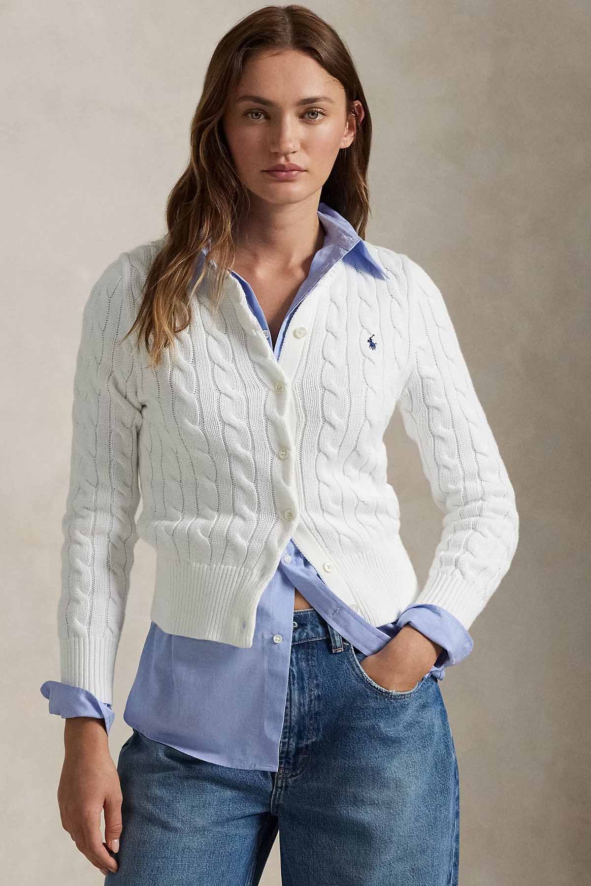 Polo Ralph Lauren Yuvarlak Yaka Saç Örgü Triko Ceket