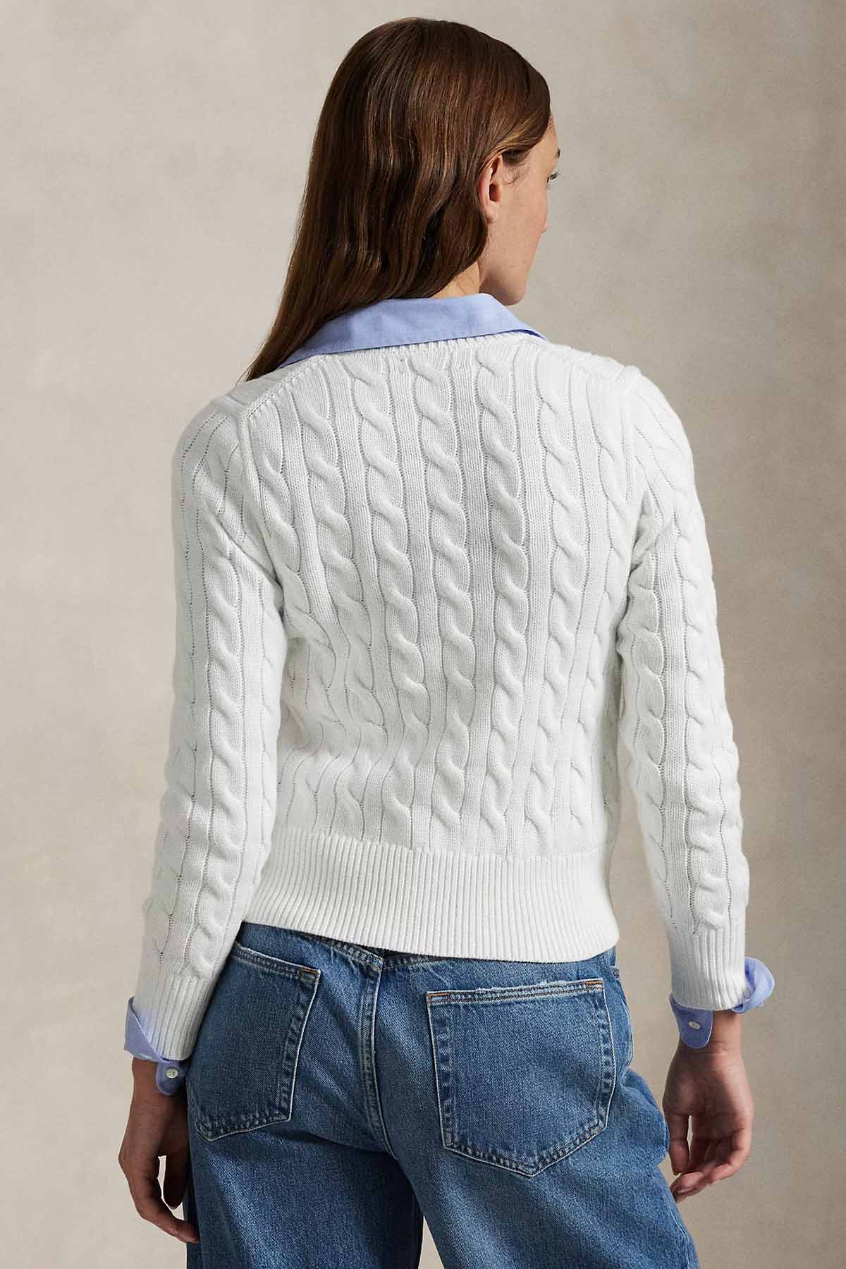 Polo Ralph Lauren Yuvarlak Yaka Saç Örgü Triko Ceket