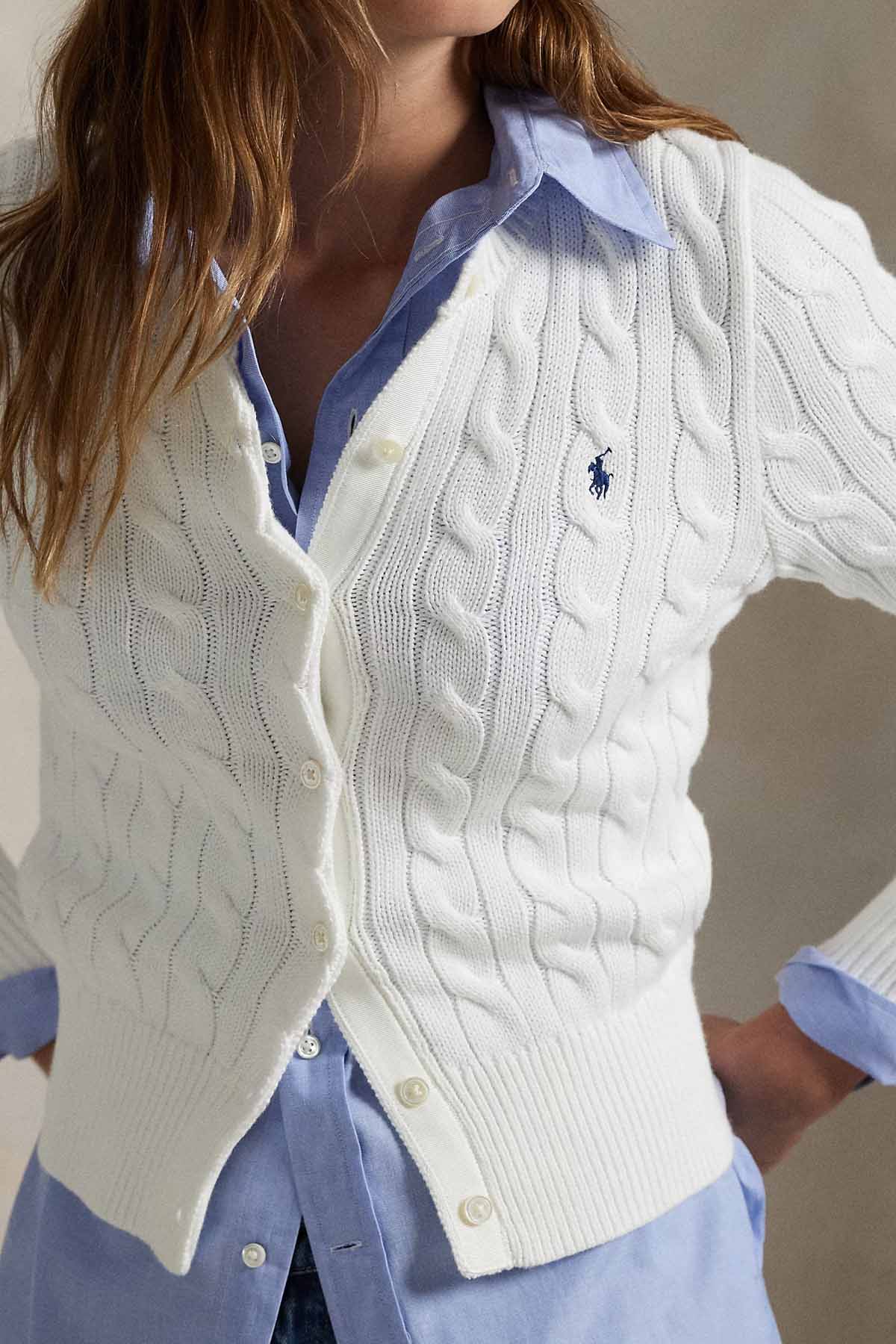 Polo Ralph Lauren Yuvarlak Yaka Saç Örgü Triko Ceket