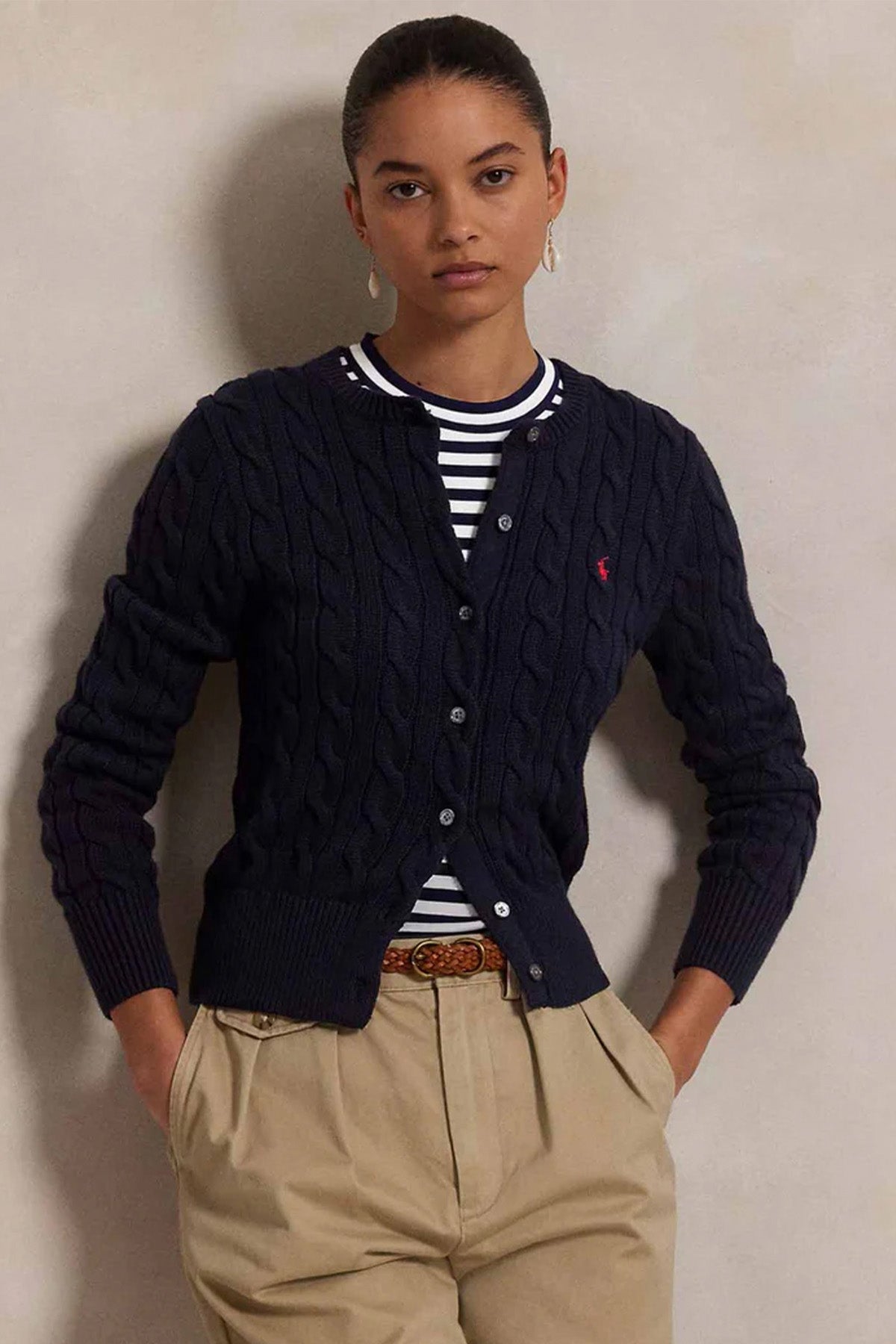 Polo Ralph Lauren Yuvarlak Yaka Saç Örgü Triko Ceket