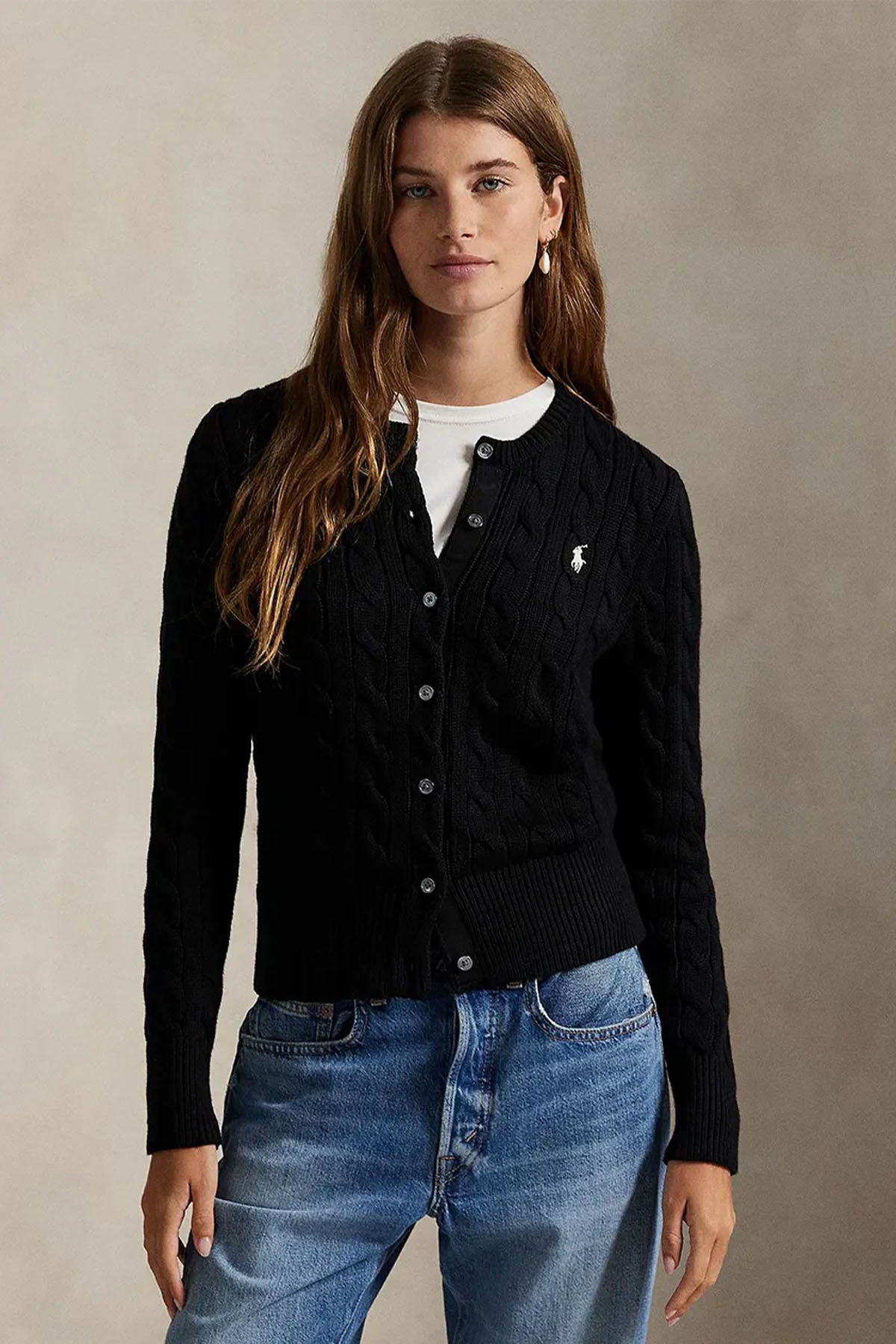 Polo Ralph Lauren Yuvarlak Yaka Saç Örgü Triko Ceket