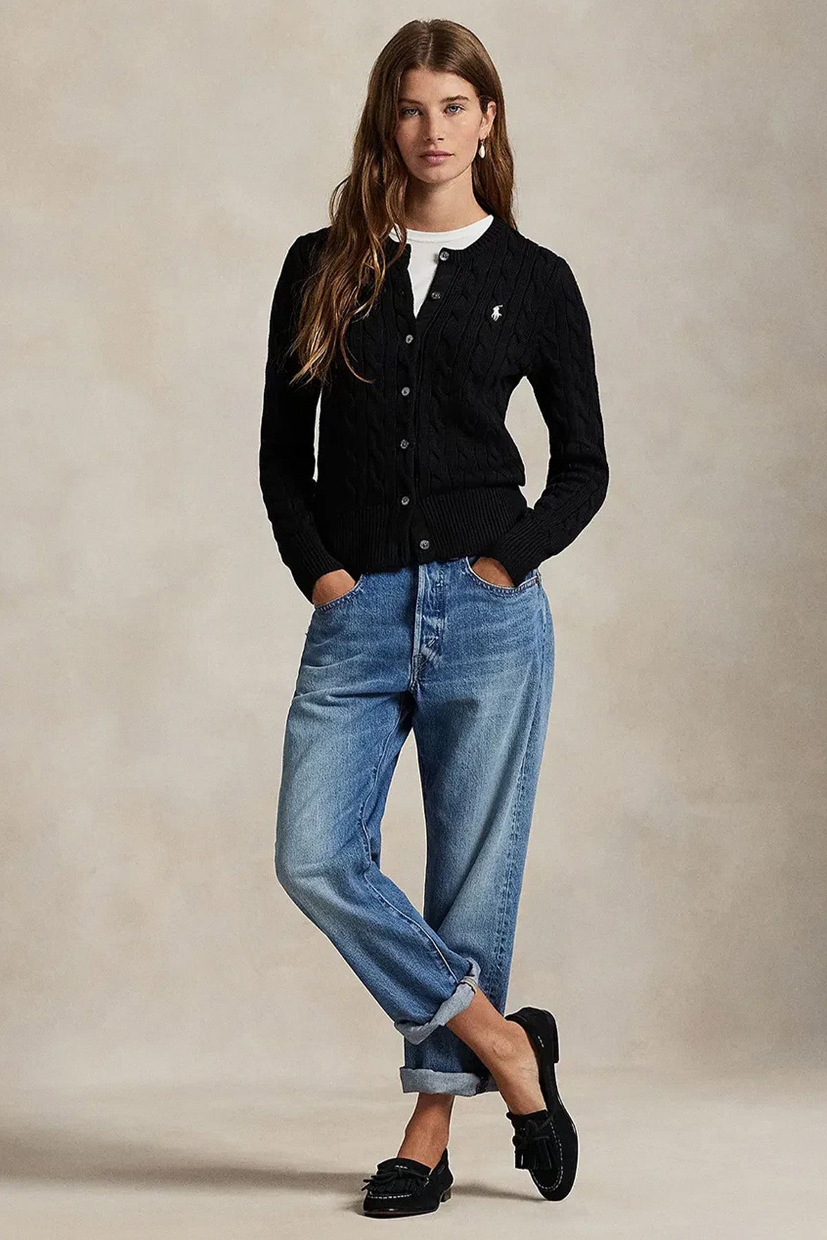 Polo Ralph Lauren Yuvarlak Yaka Saç Örgü Triko Ceket