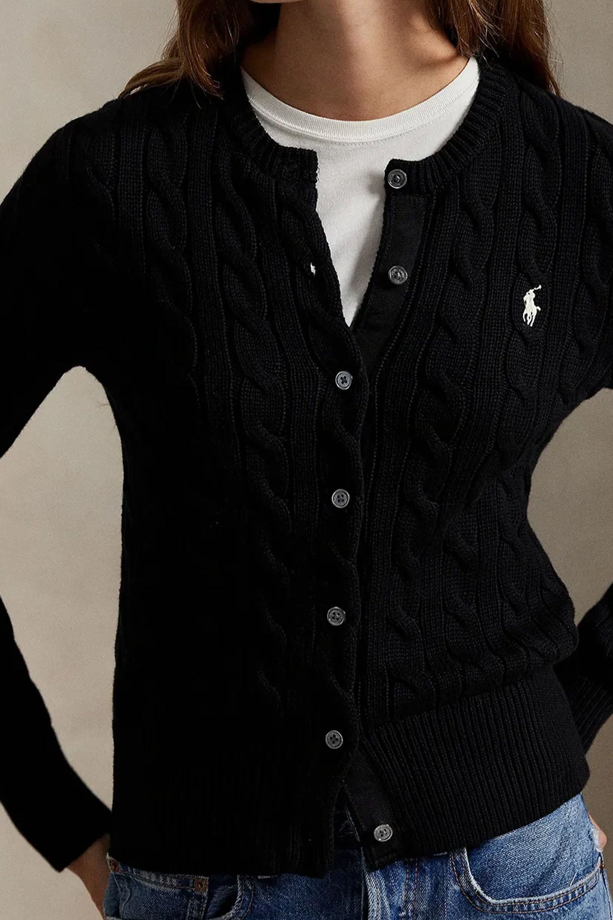 Polo Ralph Lauren Yuvarlak Yaka Saç Örgü Triko Ceket