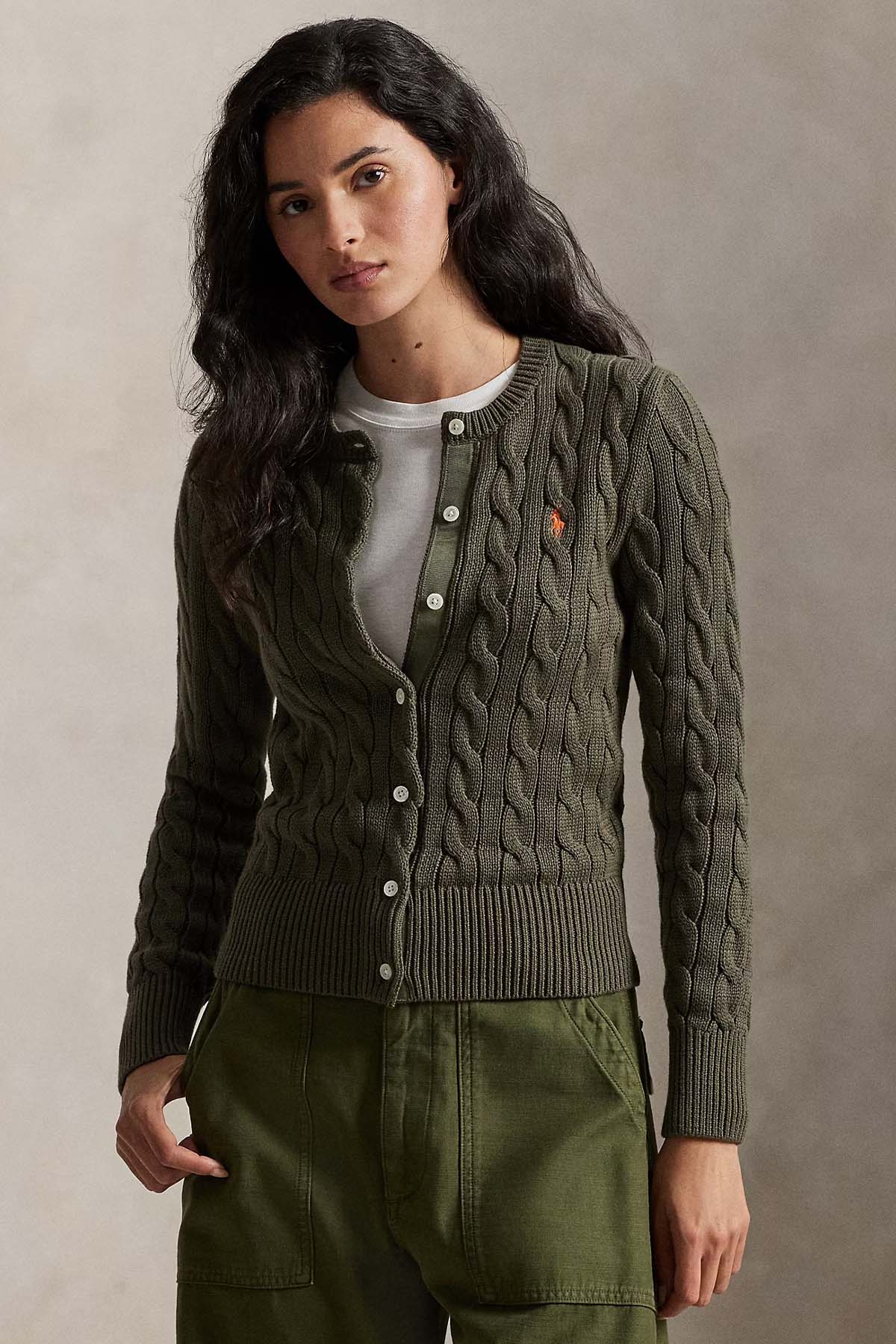 Polo Ralph Lauren Yuvarlak Yaka Saç Örgü Triko Ceket