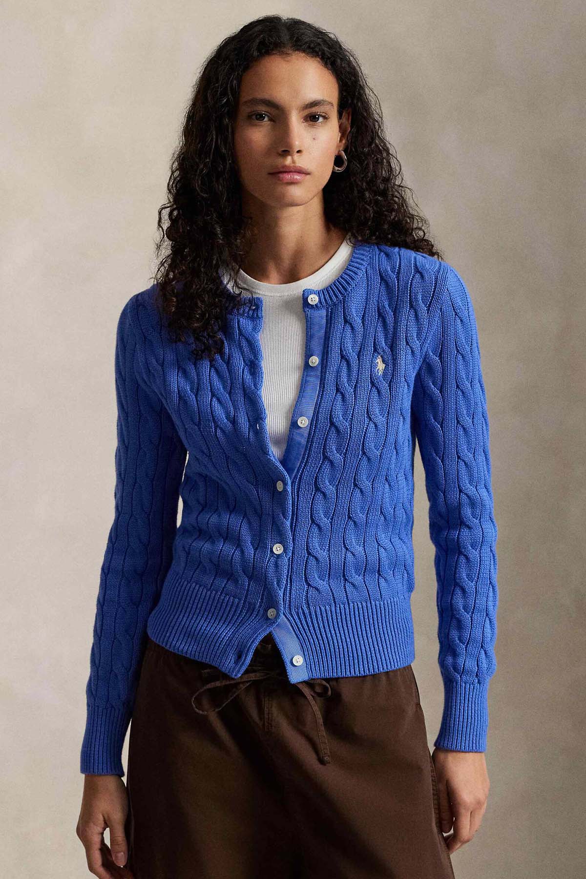 Polo Ralph Lauren Yuvarlak Yaka Saç Örgü Triko Ceket