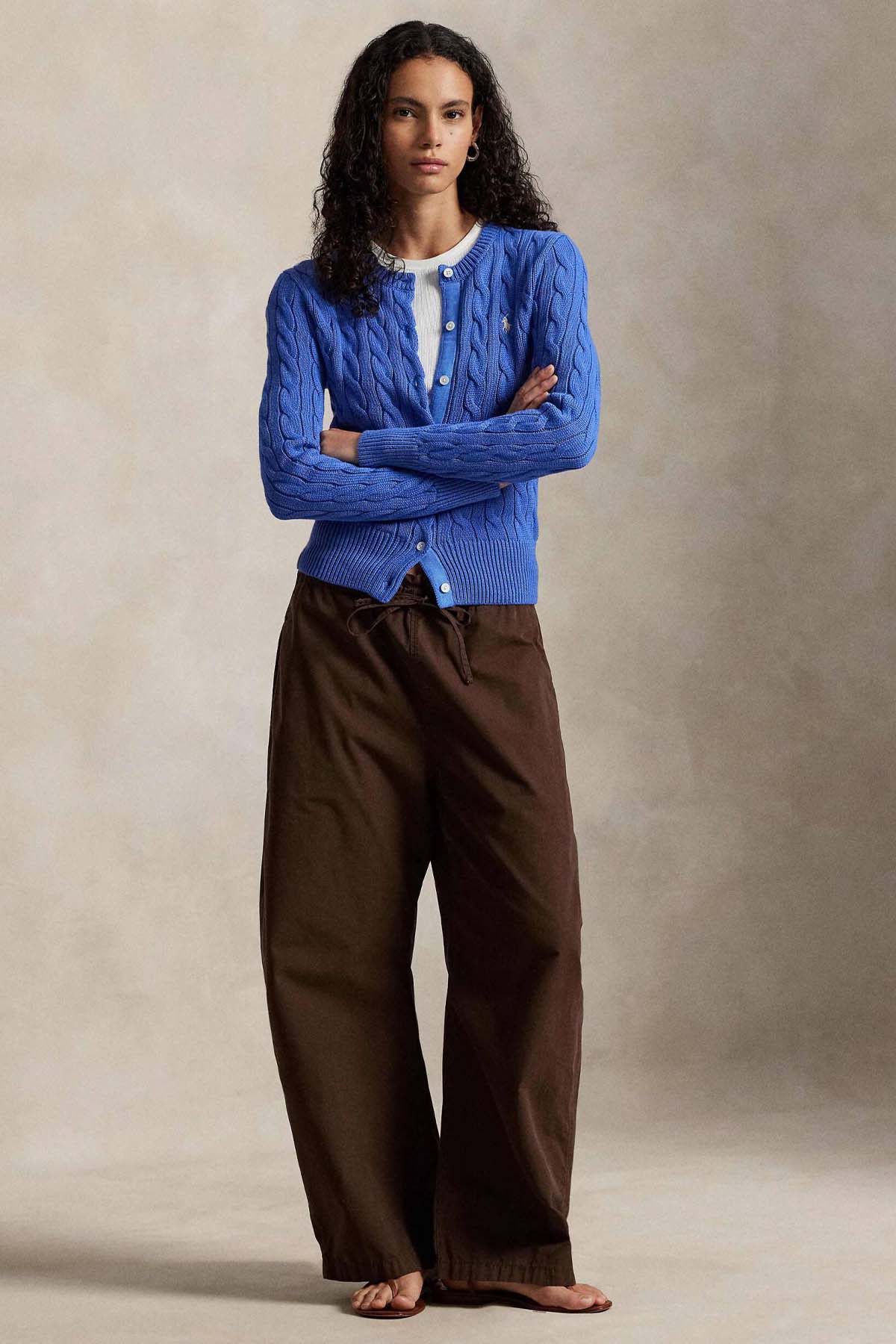 Polo Ralph Lauren Yuvarlak Yaka Saç Örgü Triko Ceket