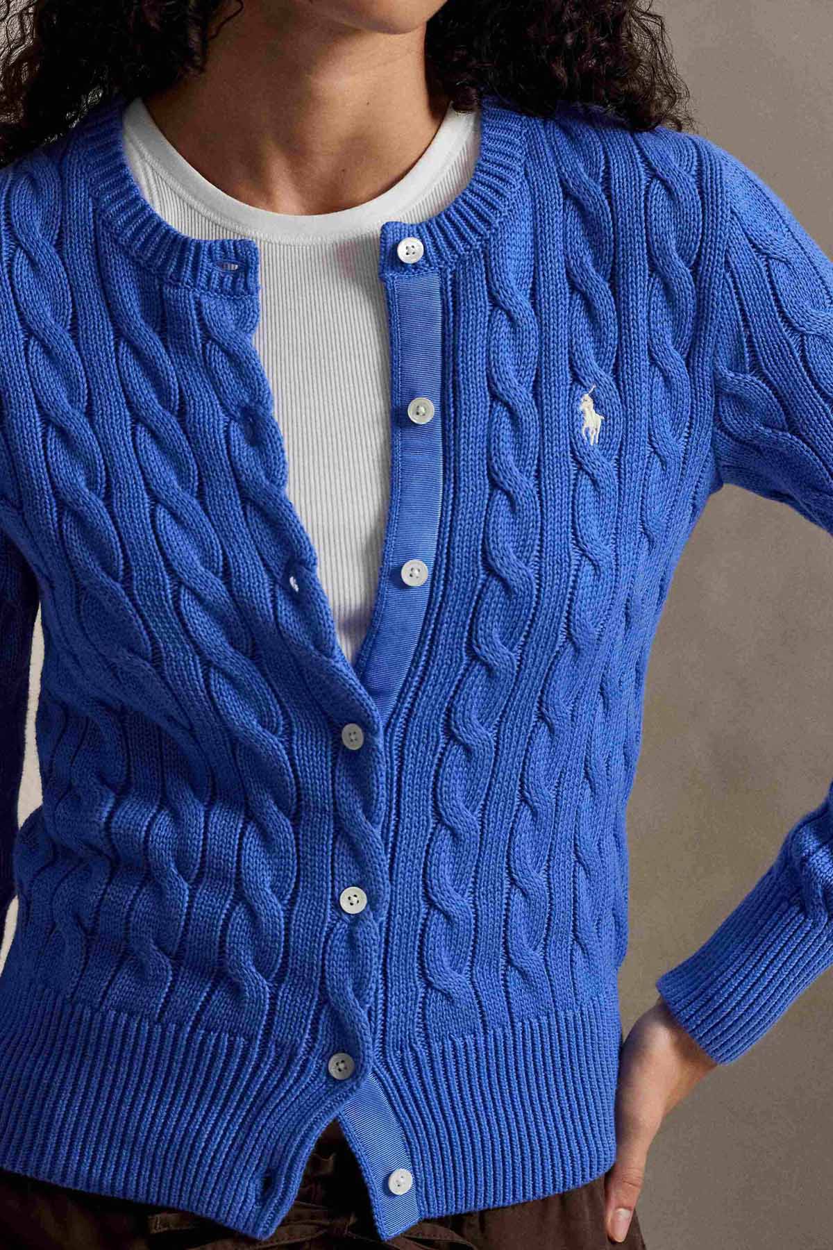 Polo Ralph Lauren Yuvarlak Yaka Saç Örgü Triko Ceket