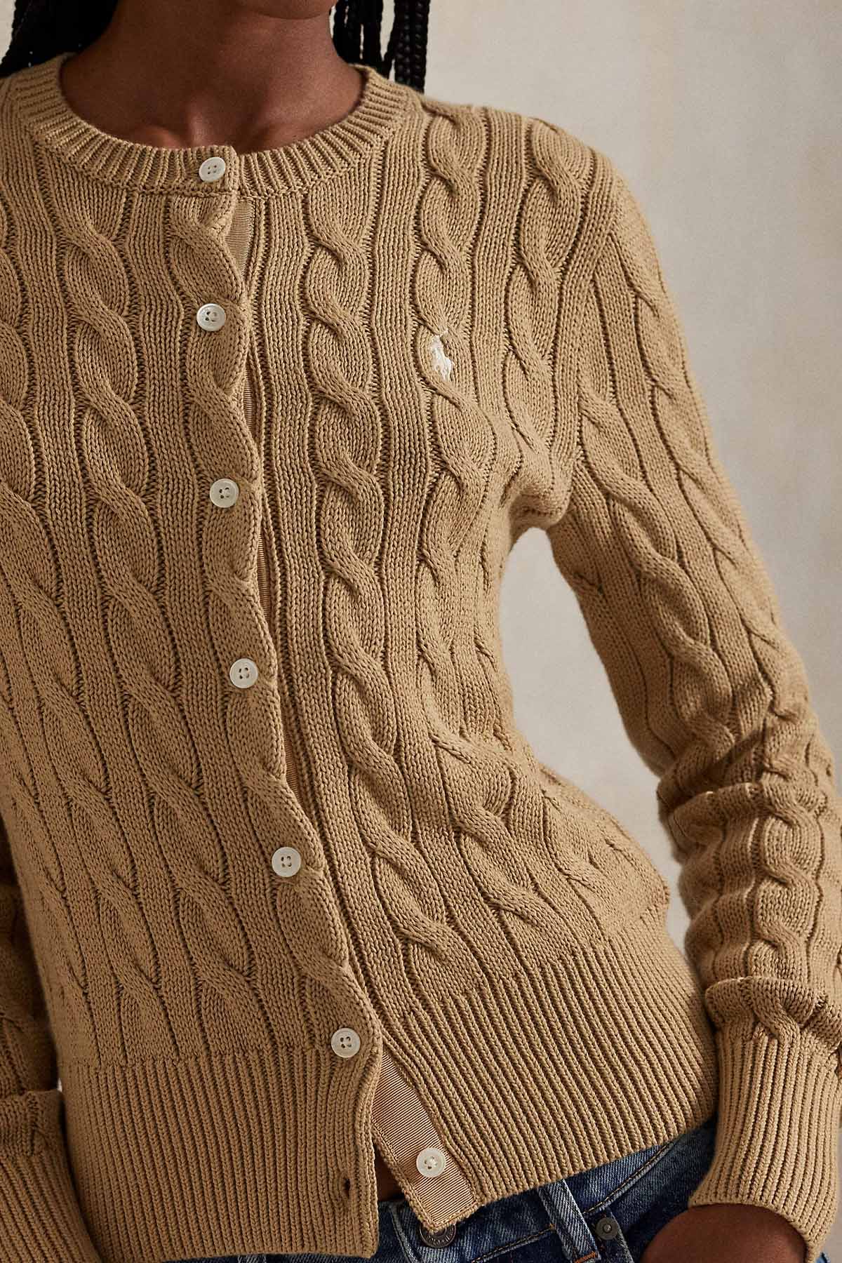 Polo Ralph Lauren Yuvarlak Yaka Saç Örgü Triko Ceket