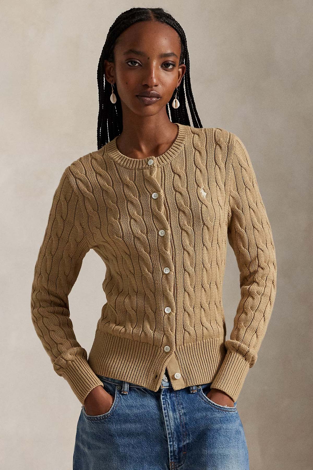 Polo Ralph Lauren Yuvarlak Yaka Saç Örgü Triko Ceket