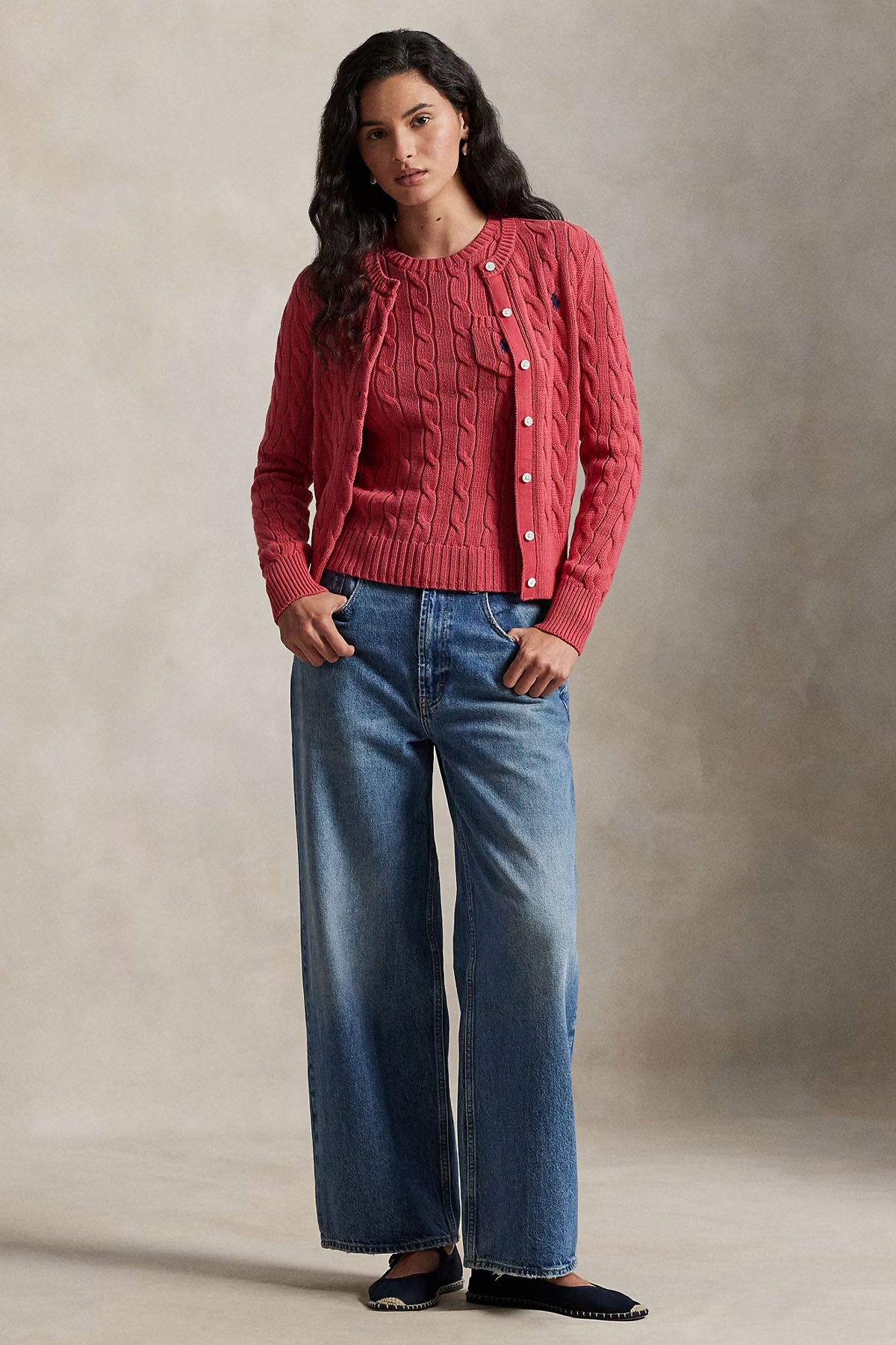 Polo Ralph Lauren Yuvarlak Yaka Saç Örgü Triko Ceket