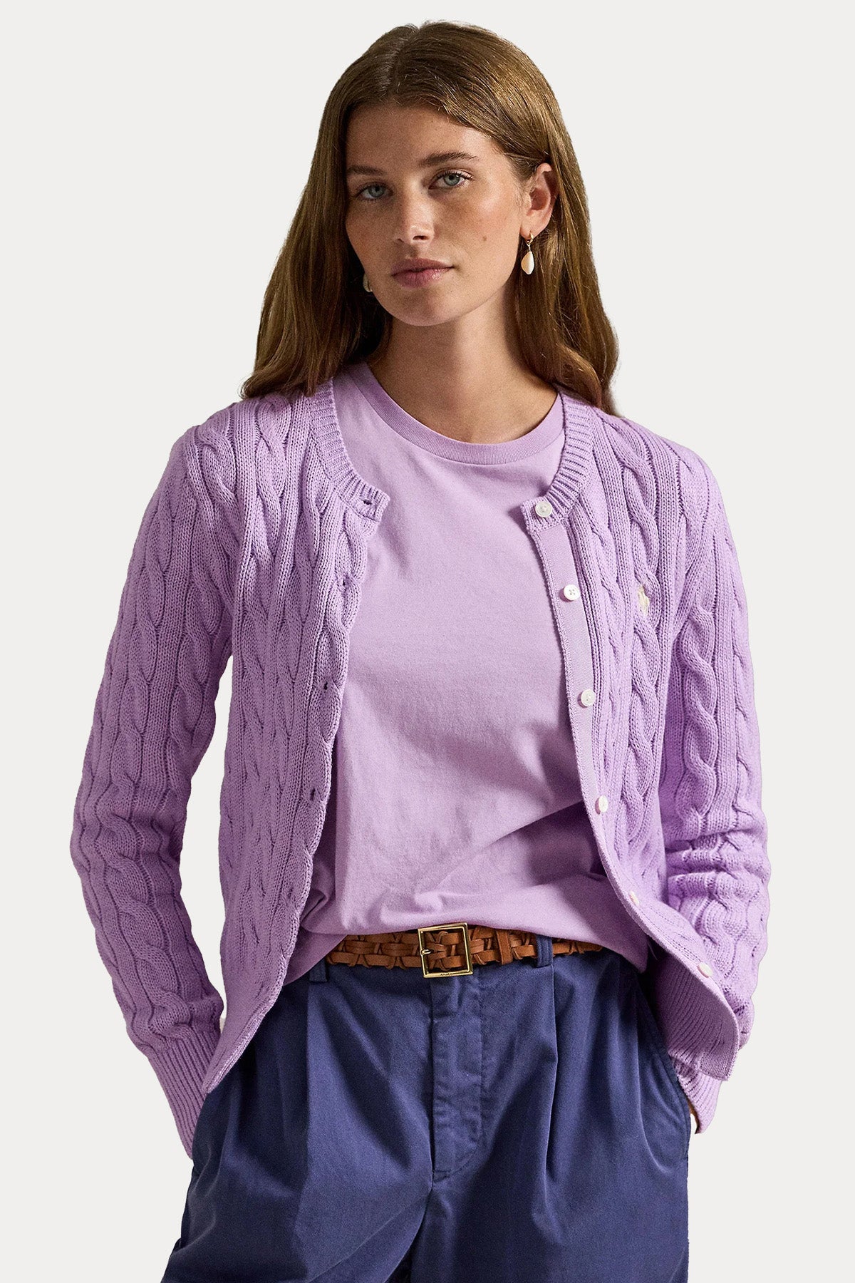 Polo Ralph Lauren Yuvarlak Yaka Saç Örgü Triko Ceket