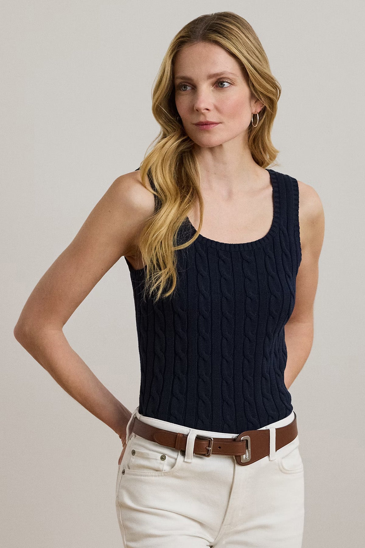 Polo Ralph Lauren Yuvarlak Yaka Saç Örgü Kolsuz Triko