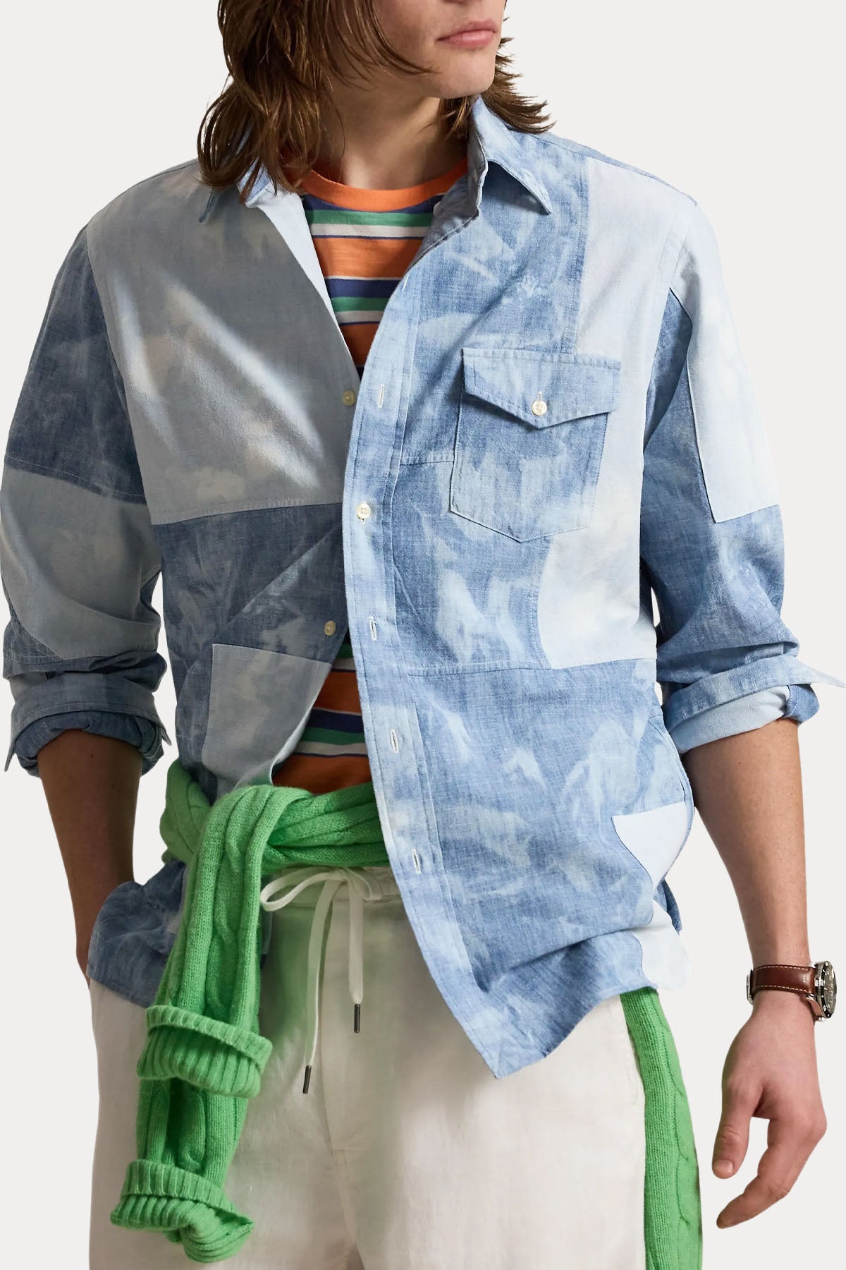 Polo Ralph Lauren Custom Fit Patchwork Desen Denim Gömlek