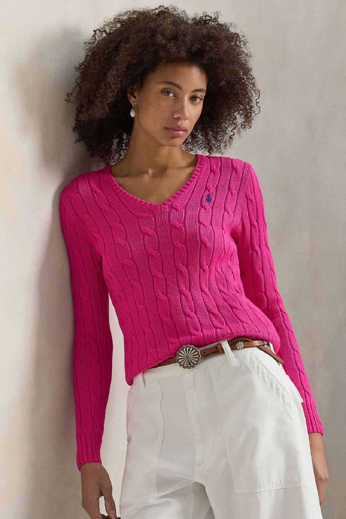 Polo Ralph Lauren Slim Fit V Yaka Saç Örgü Triko