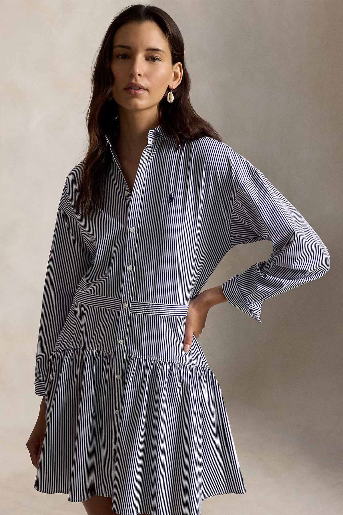 Polo Ralph Lauren Relaxed Fit Çizgili Mini Gömlek Elbise-Elbise-Libas