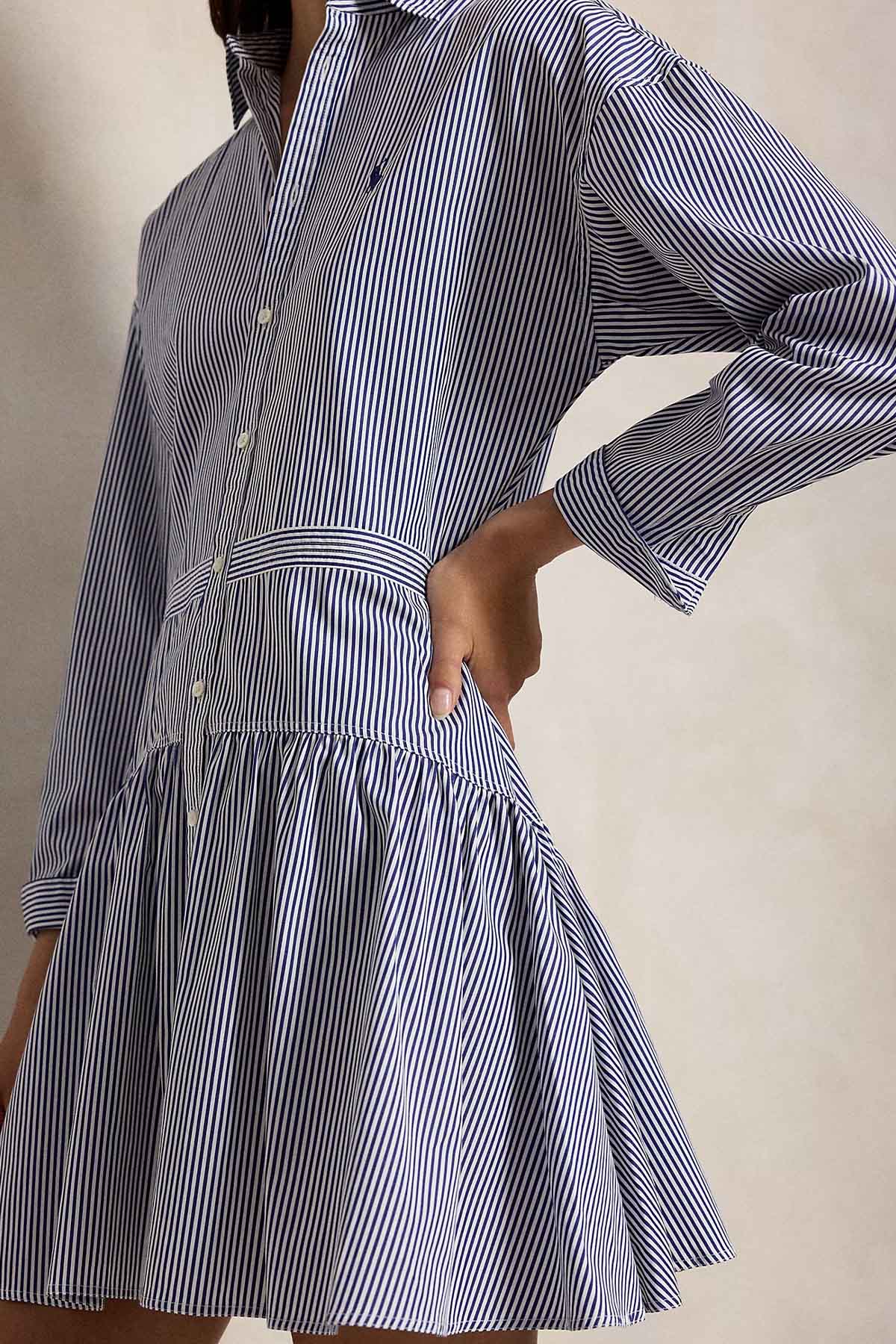 Polo Ralph Lauren Relaxed Fit Çizgili Mini Gömlek Elbise-Elbise-Libas