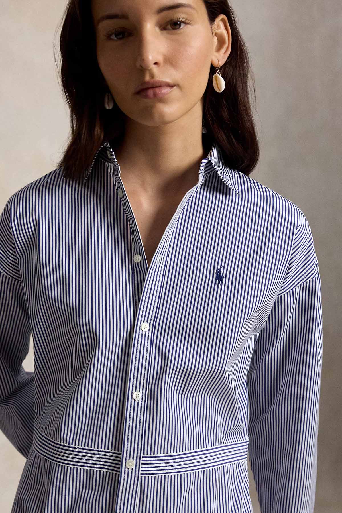Polo Ralph Lauren Relaxed Fit Çizgili Mini Gömlek Elbise-Elbise-Libas