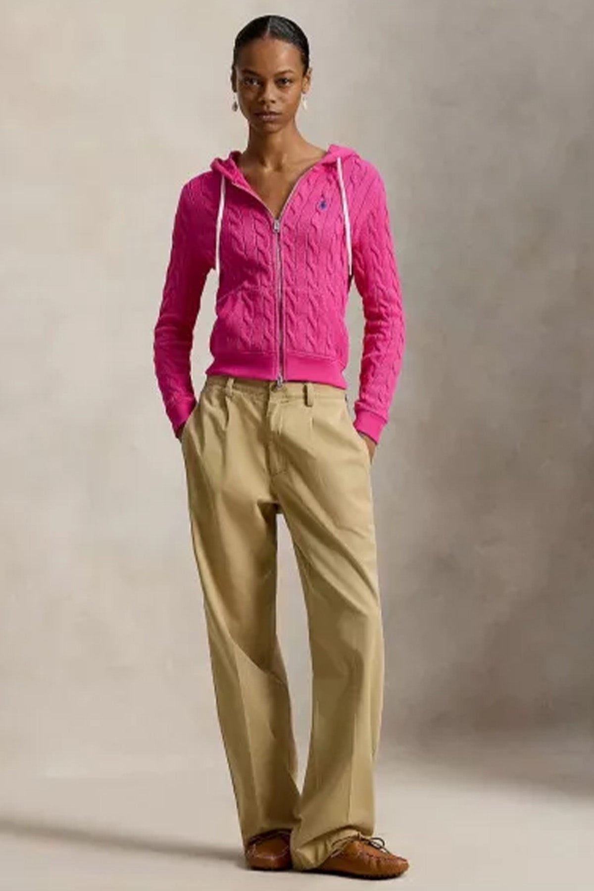 Polo Ralph Lauren Kapüşonlu Saç Örgü Triko Ceket