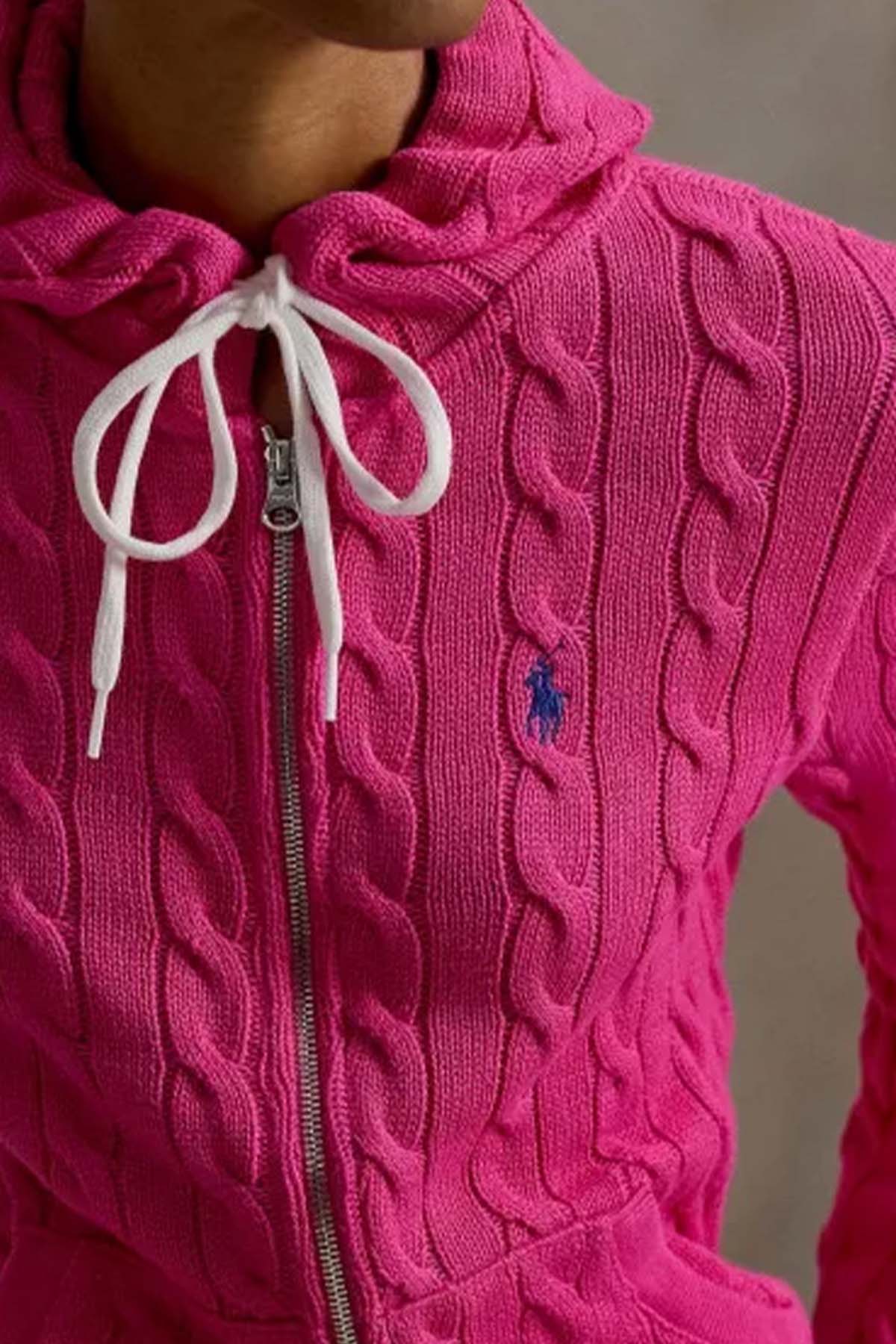 Polo Ralph Lauren Kapüşonlu Saç Örgü Triko Ceket