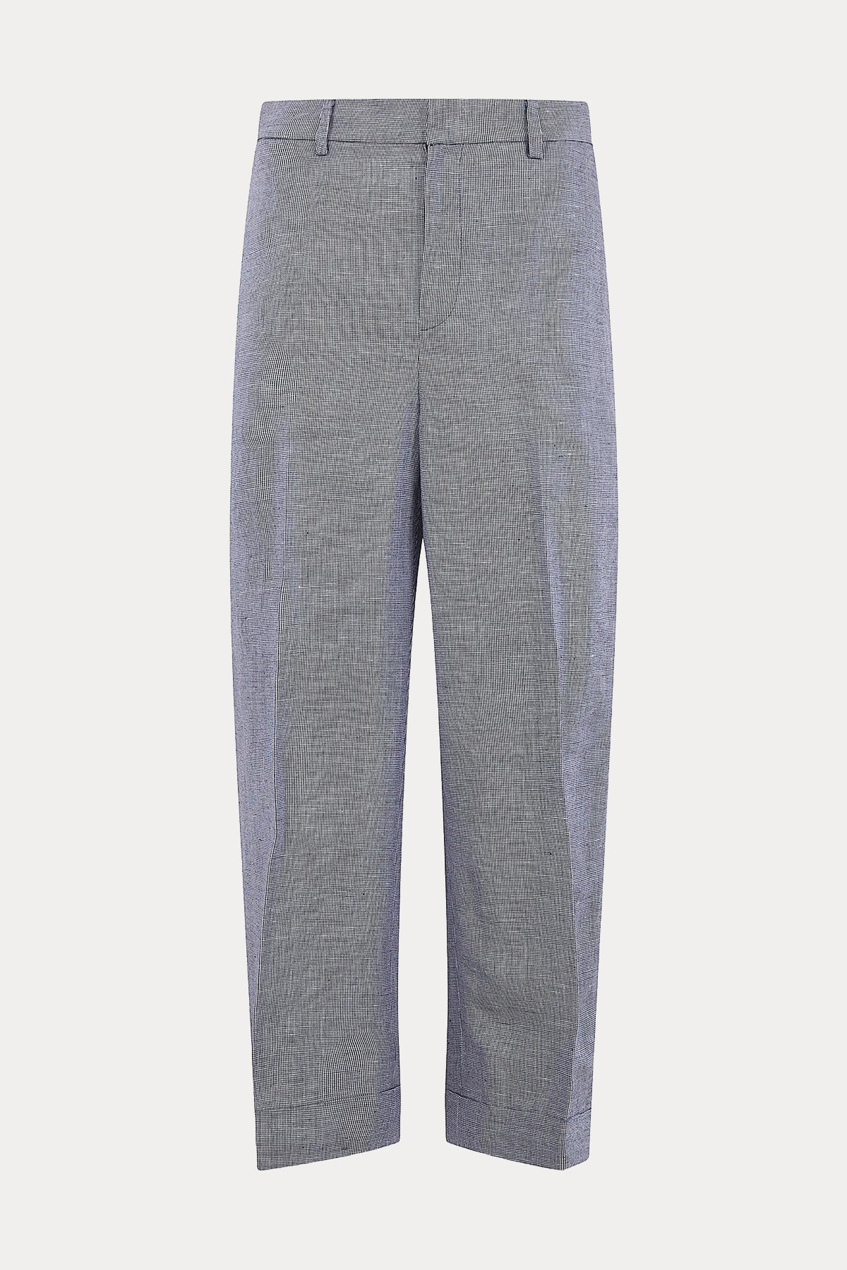 Polo Ralph Lauren Straight Fit Kazayağı Desenli Duble Paça Keten Pantolon