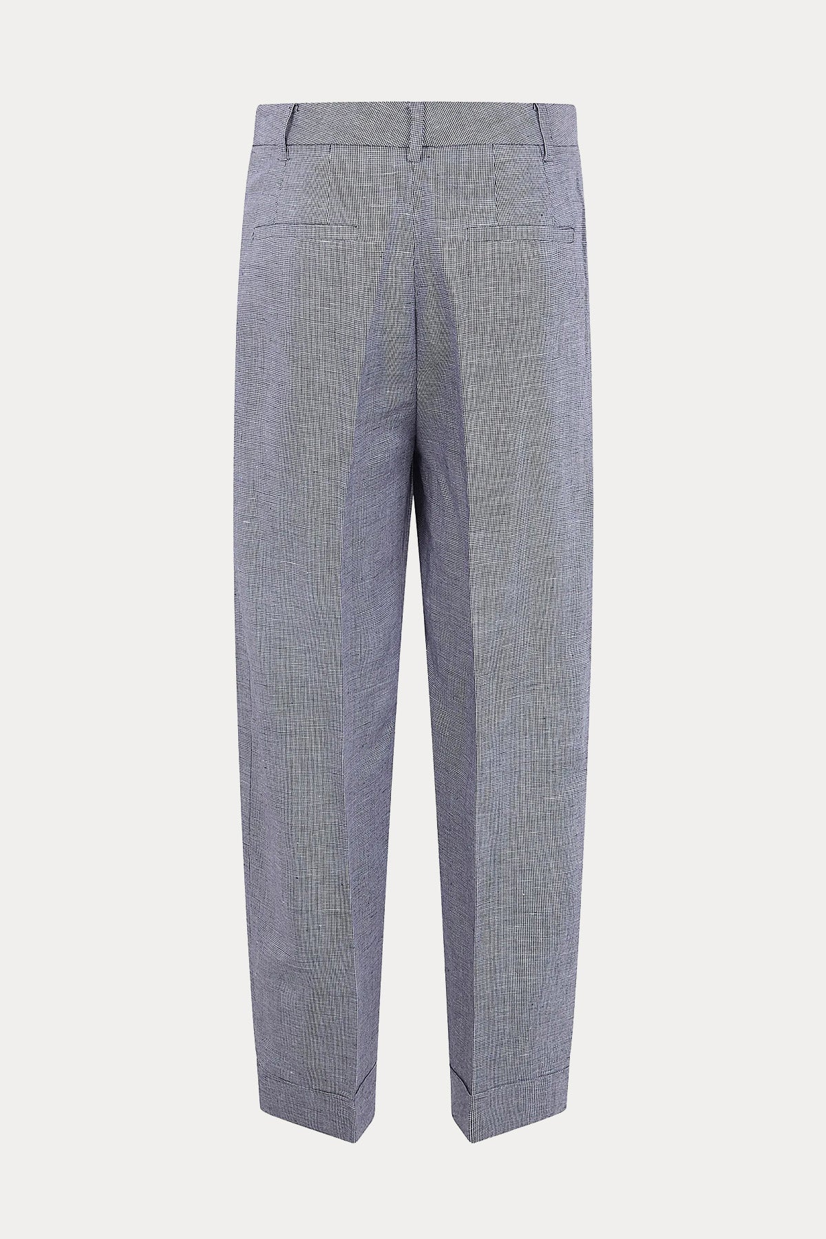 Polo Ralph Lauren Straight Fit Kazayağı Desenli Duble Paça Keten Pantolon