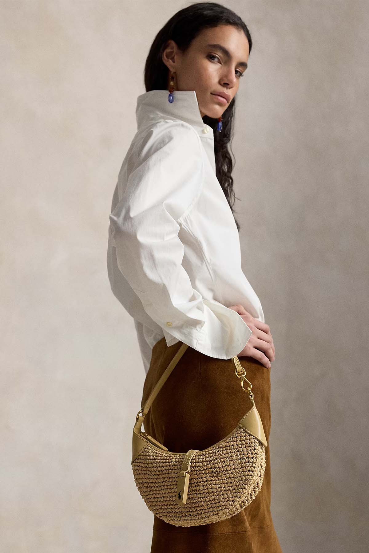 Polo Ralph Lauren Deri Detaylı Rafya Örgü Small Omuz Çantası