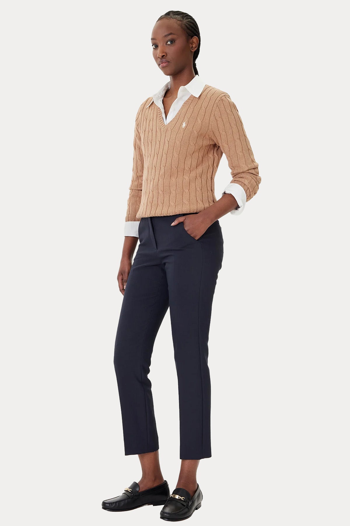 Polo Ralph Lauren Slim Fit V Yaka Saç Örgü Triko-Triko-Libas