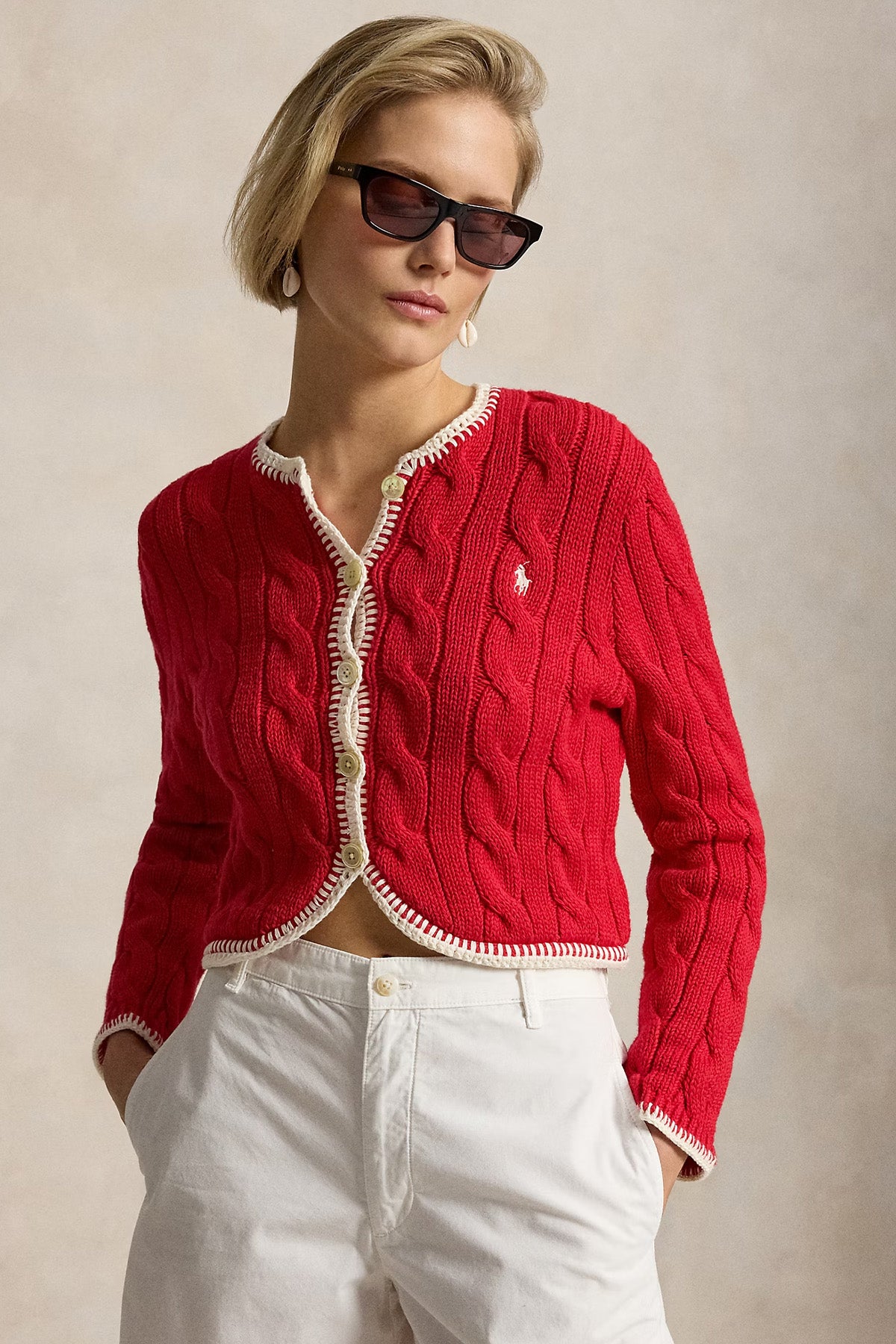 Polo Ralph Lauren Regular Fit Saç Örgü Crop Triko Ceket-Ceket-Libas