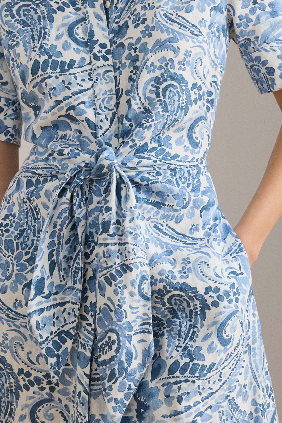 Polo Ralph Lauren Paisley Desen Midi Keten Gömlek Elbise-Elbise-Libas