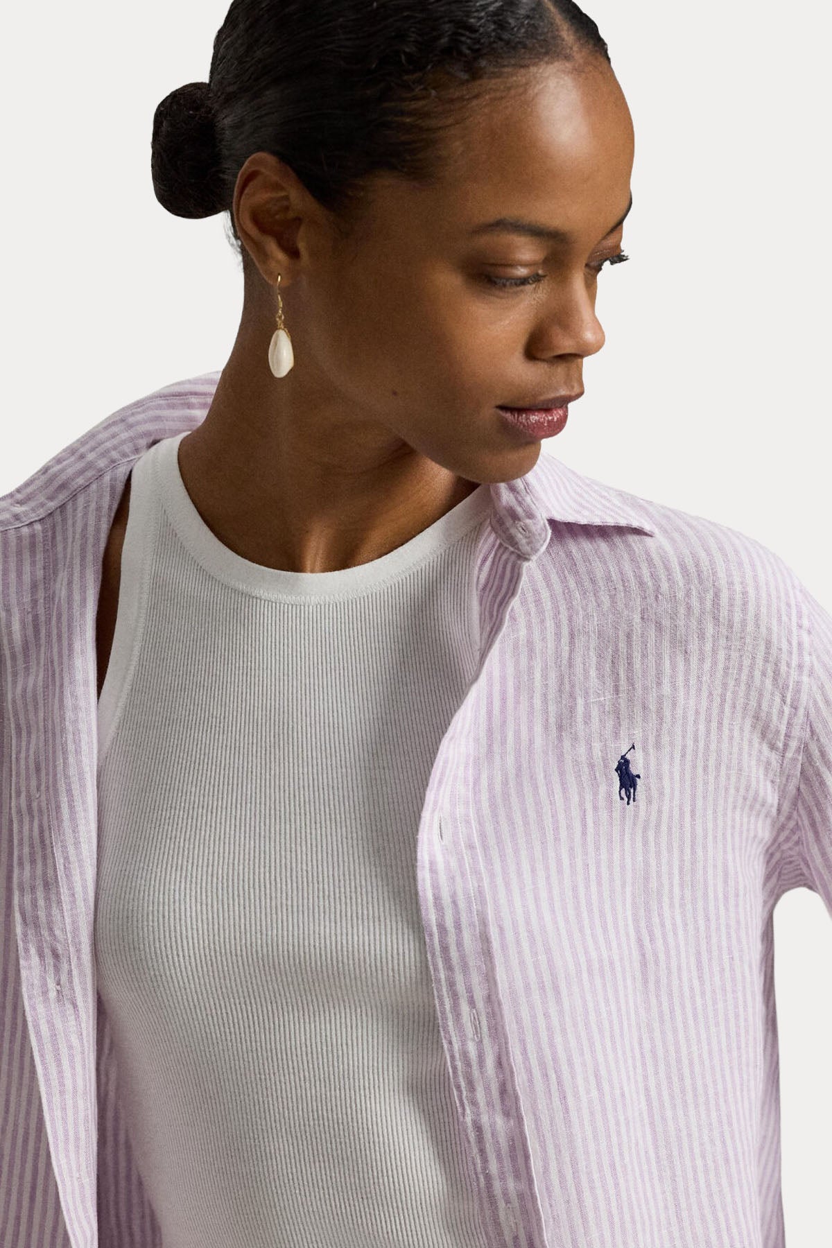 Polo Ralph Lauren Classic Fit Çizgili Keten Gömlek-Gömlek-Libas