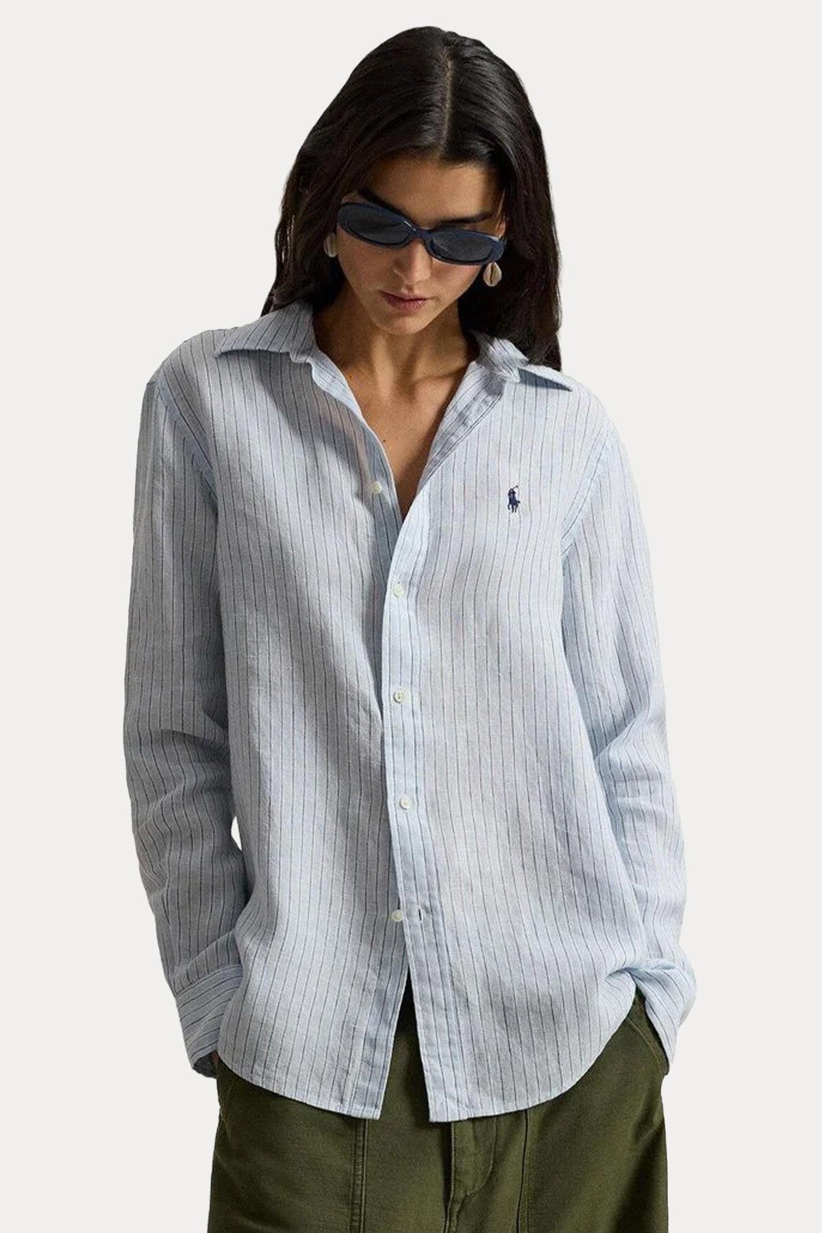 Polo Ralph Lauren Classic Fit Çizgili Keten Gömlek-Gömlek-Libas