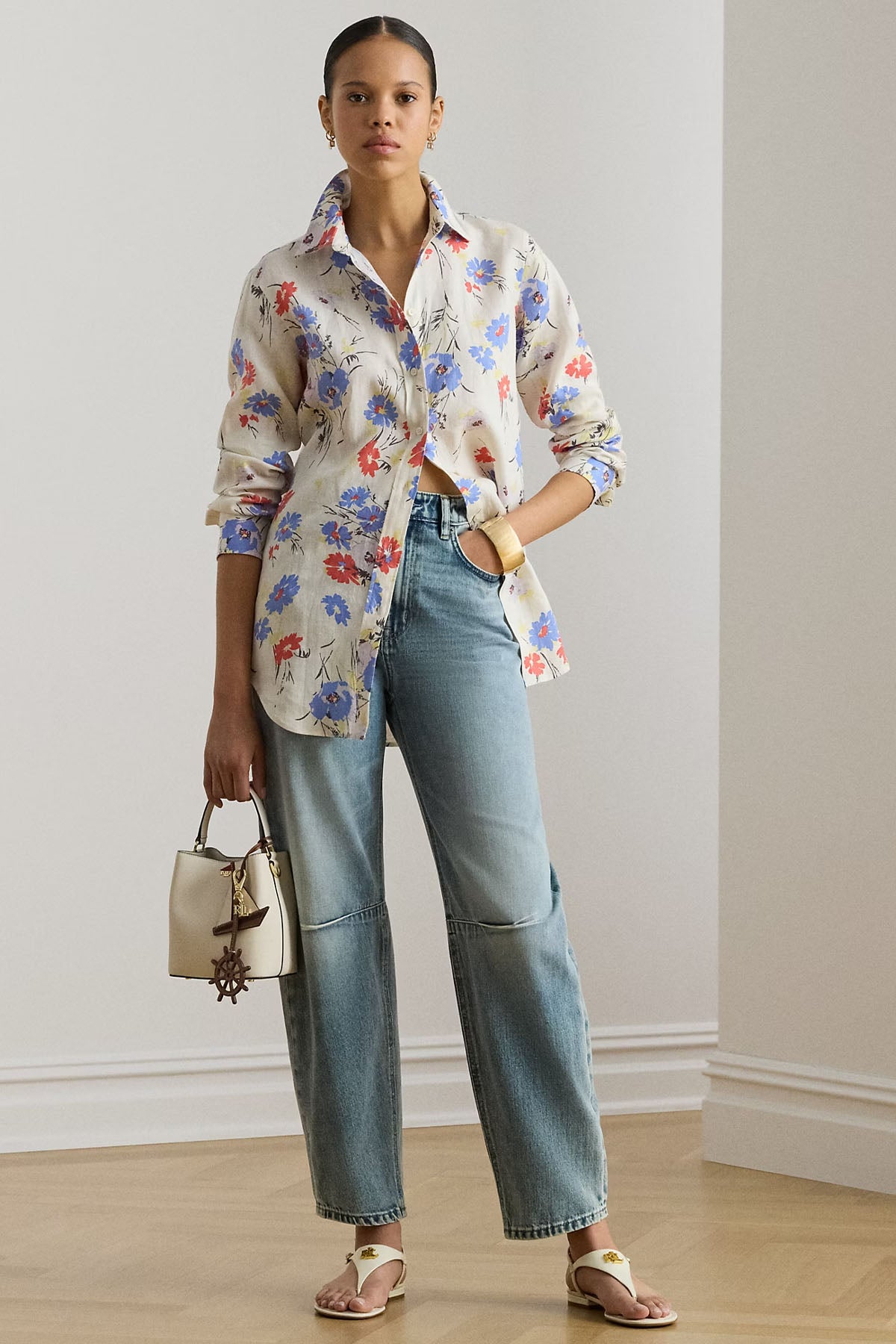 Polo Ralph Lauren Relaxed Fit Çiçek Desenli Keten Gömlek-Gömlek-Libas