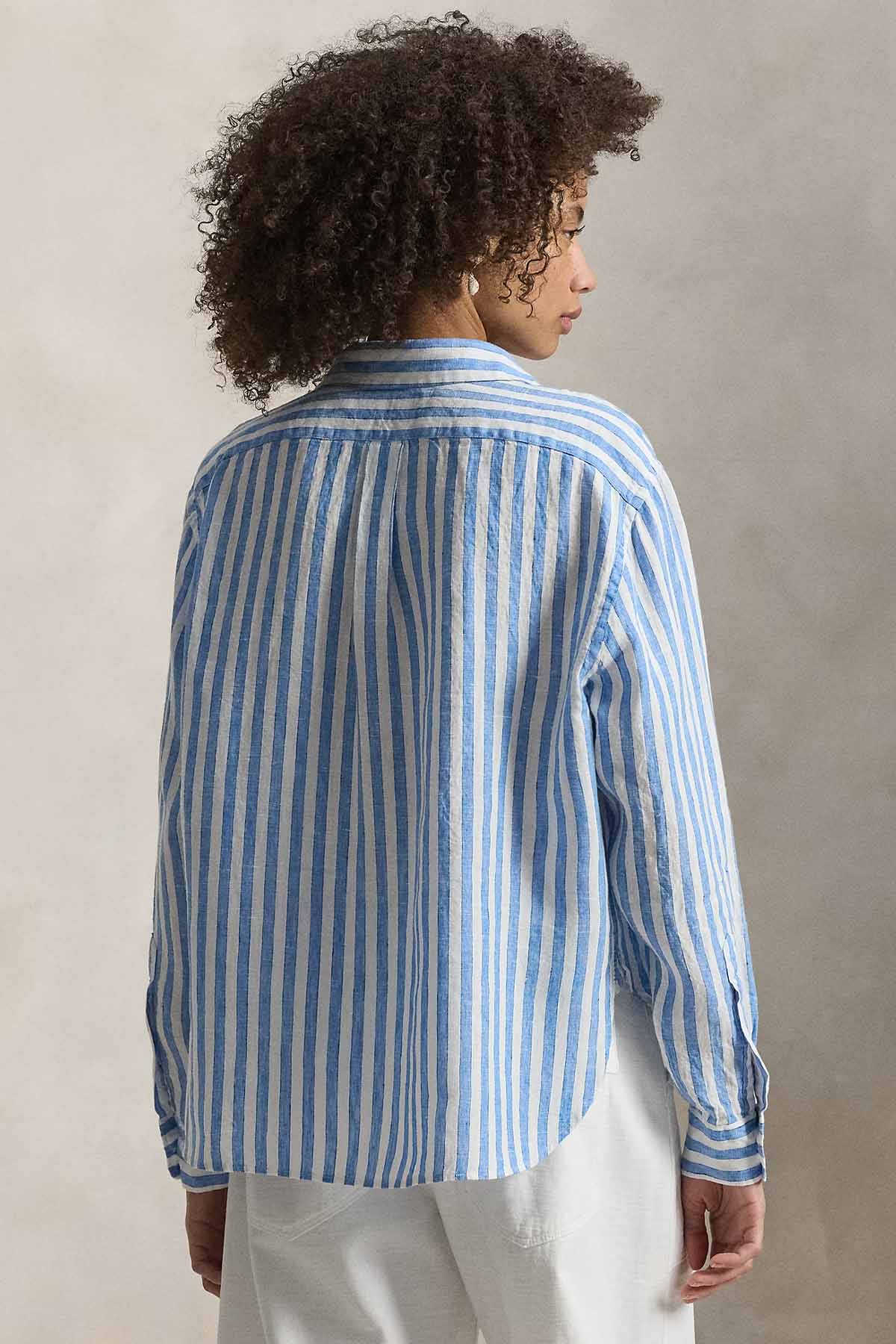 Polo Ralph Lauren Crop Boxy Fit Çizgili Keten Gömlek-Gömlek-Libas