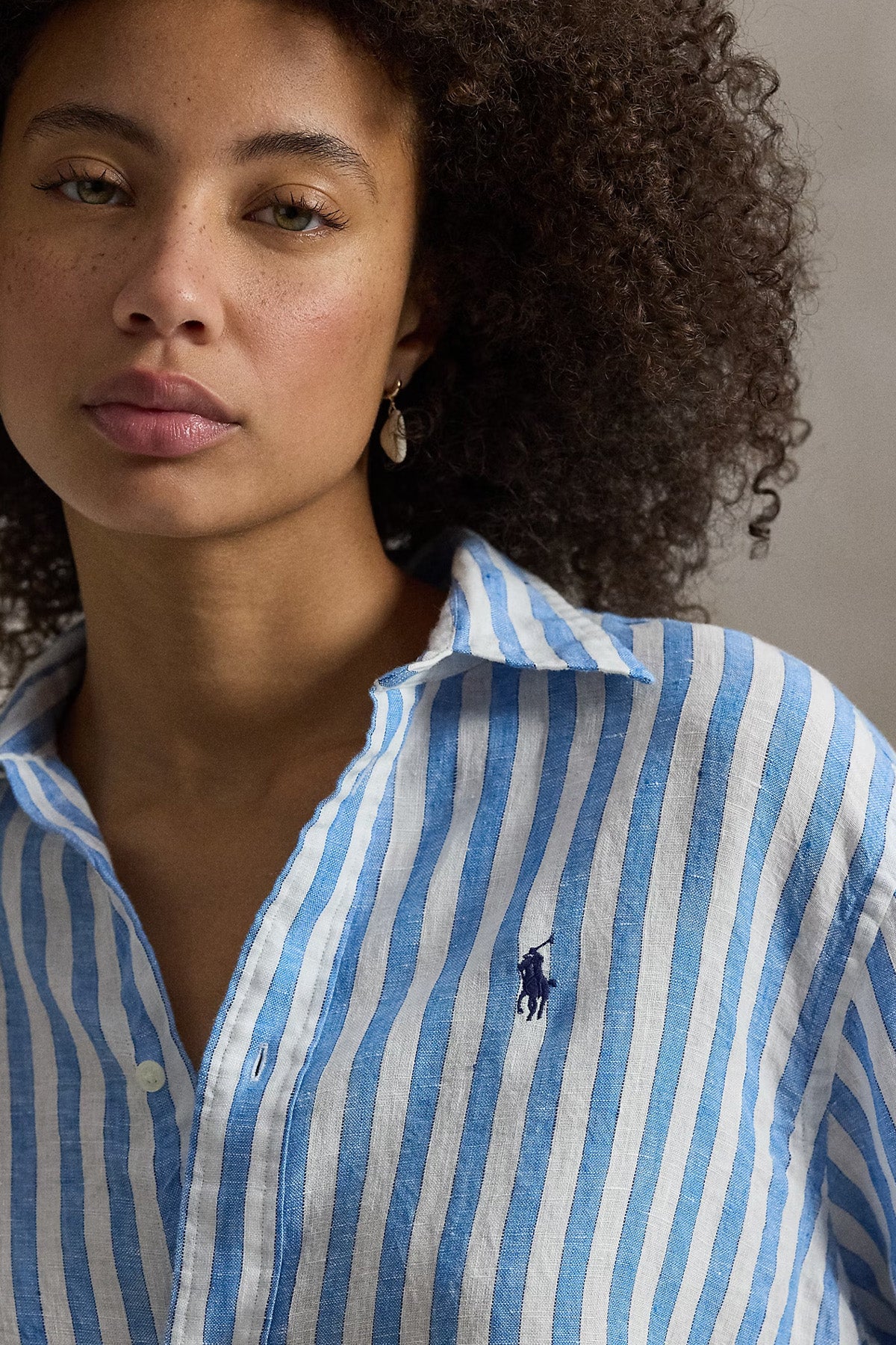 Polo Ralph Lauren Crop Boxy Fit Çizgili Keten Gömlek-Gömlek-Libas