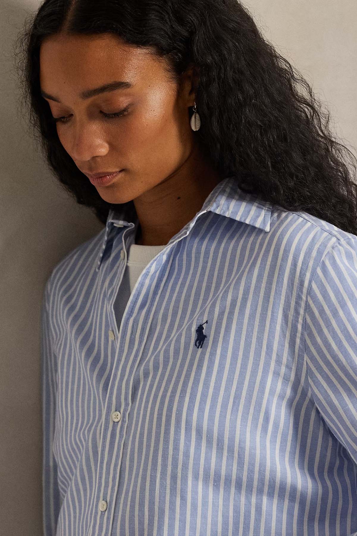 Polo Ralph Lauren Classic Fit Çizgili Keten Gömlek-Gömlek-Libas