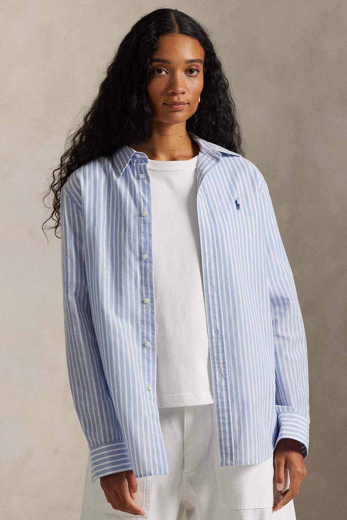 Polo Ralph Lauren Classic Fit Çizgili Keten Gömlek-Gömlek-Libas