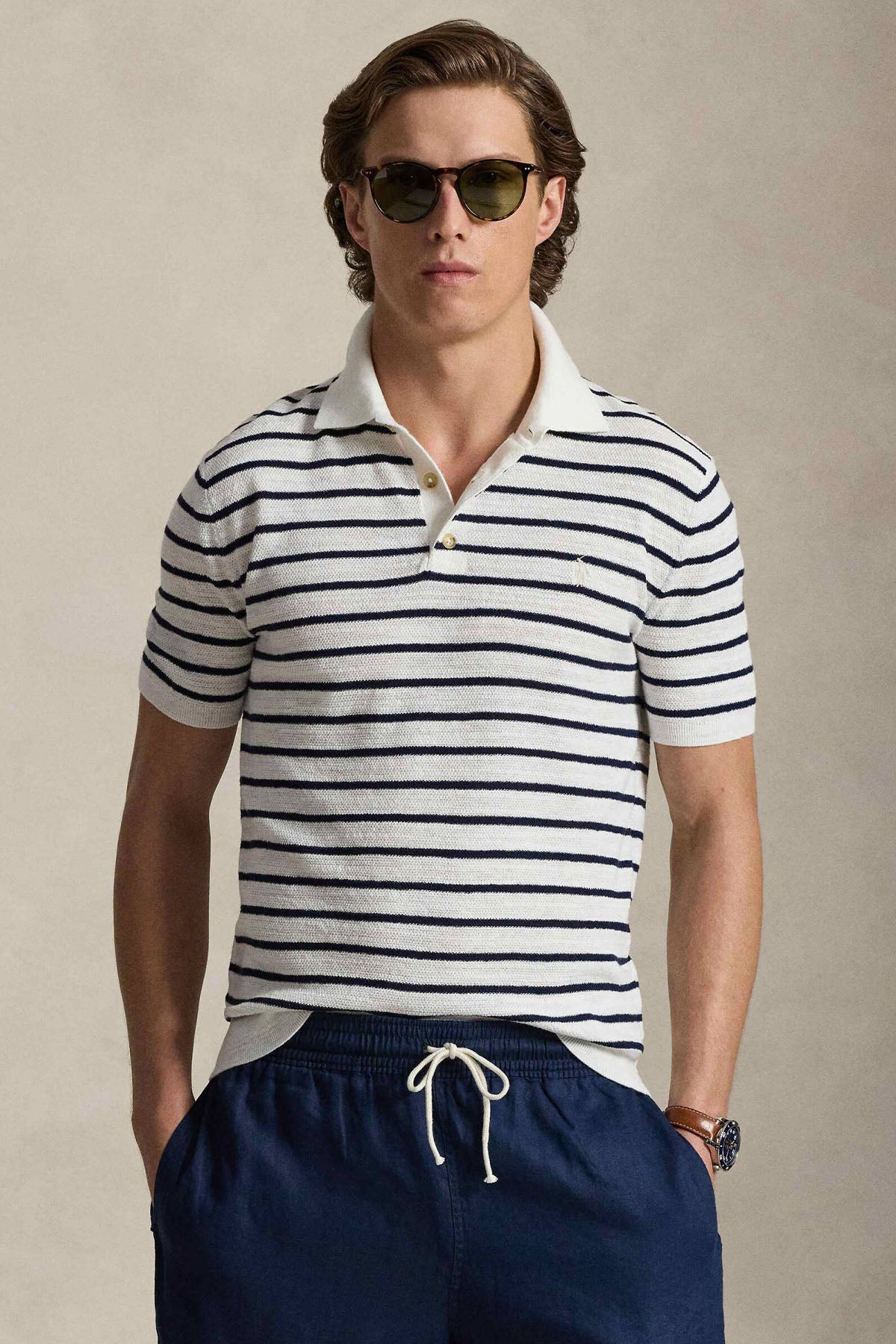 Polo Ralph Lauren Regular Fit Çizgili Polo Yaka Örgü Keten Triko-Triko-Libas