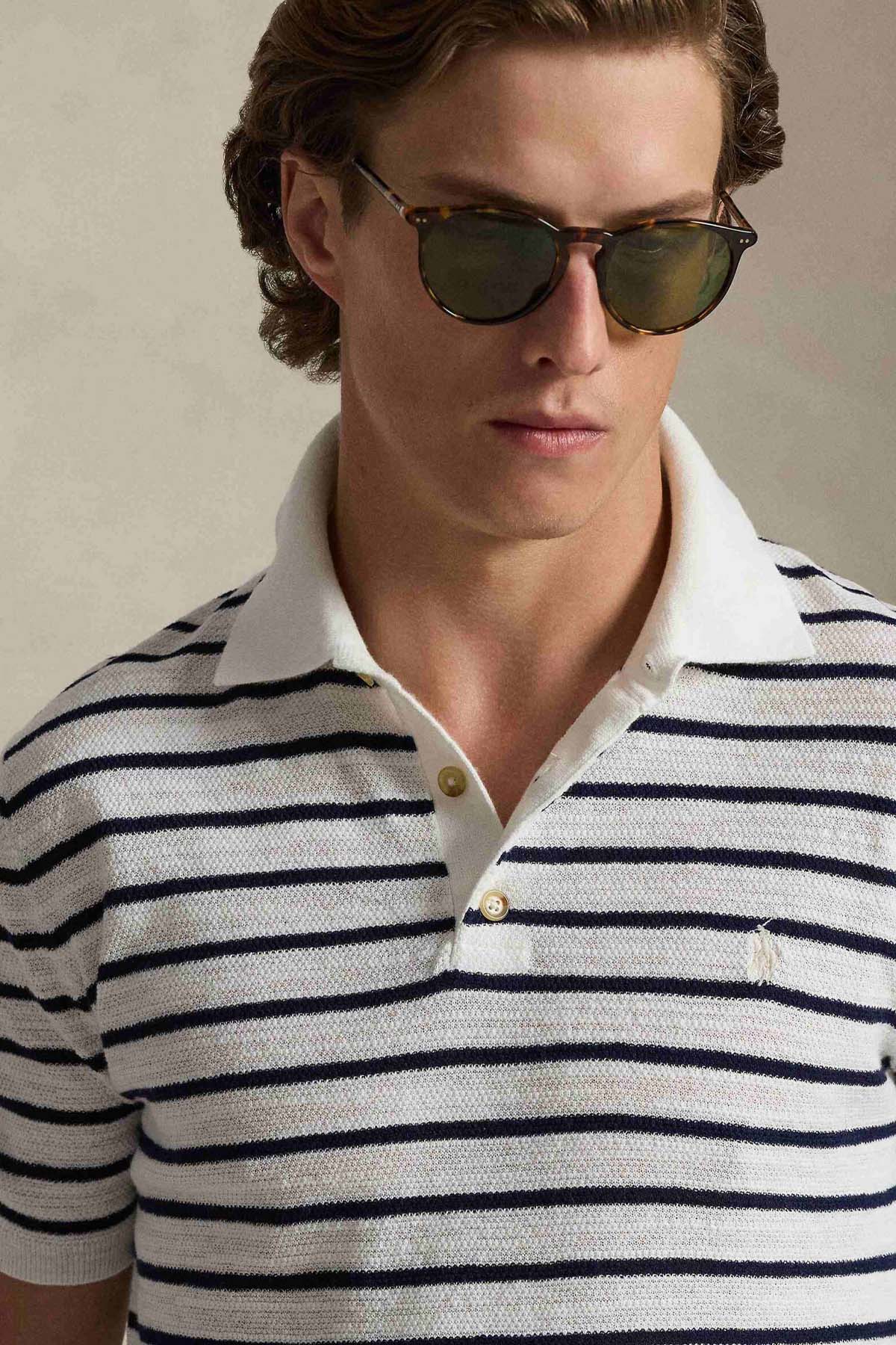 Polo Ralph Lauren Regular Fit Çizgili Polo Yaka Örgü Keten Triko-Triko-Libas