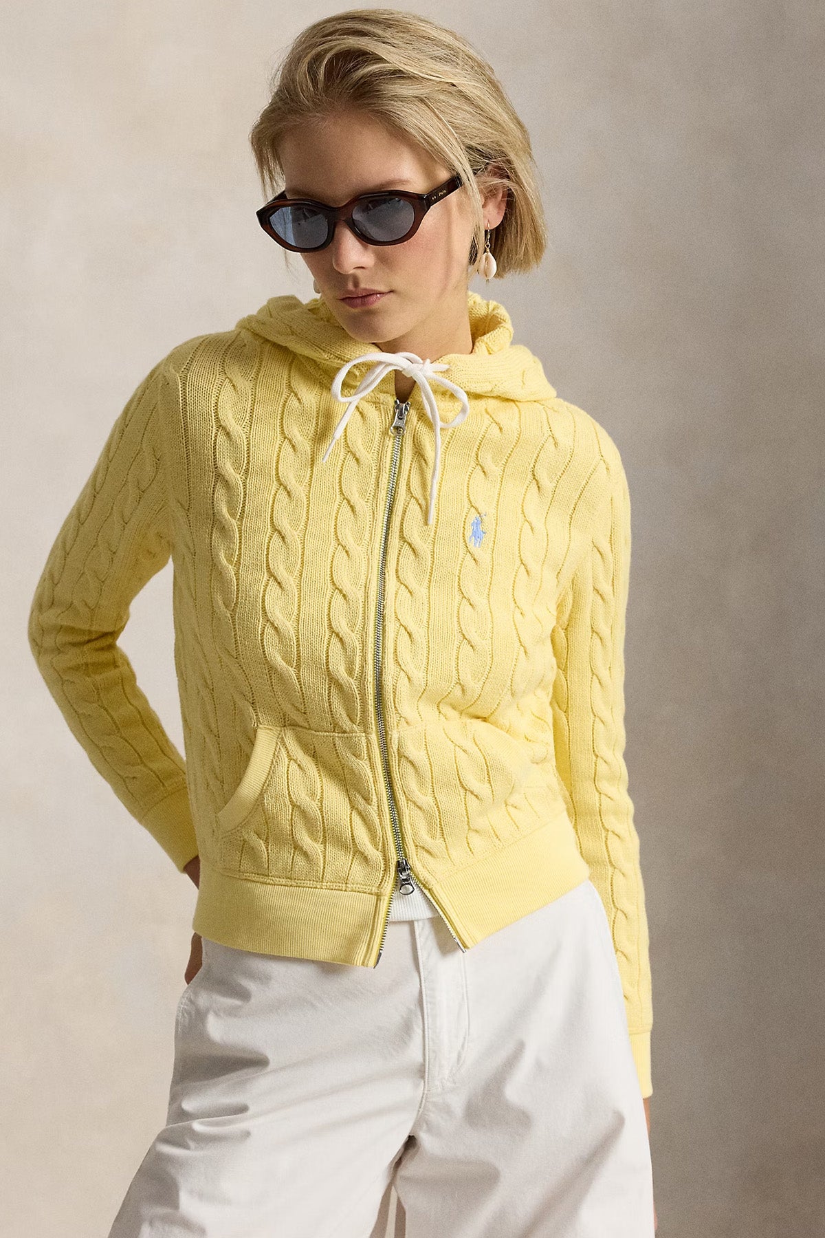 Polo Ralph Lauren Kapüşonlu Saç Örgü Triko Ceket
