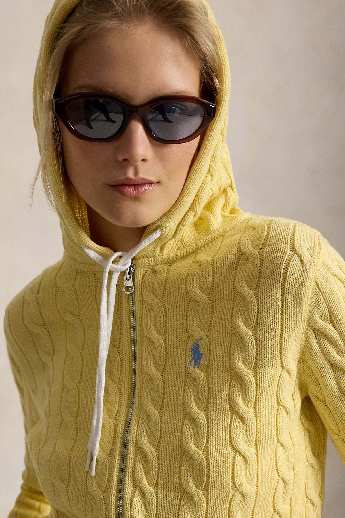 Polo Ralph Lauren Kapüşonlu Saç Örgü Triko Ceket