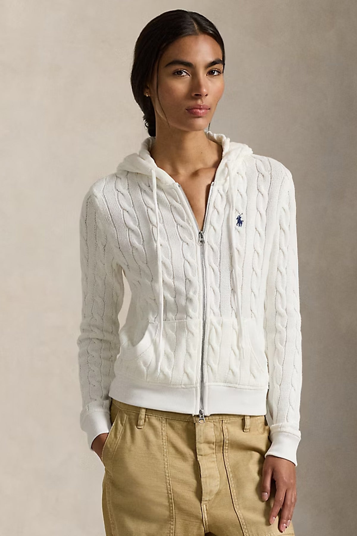Polo Ralph Lauren Kapüşonlu Saç Örgü Triko Ceket