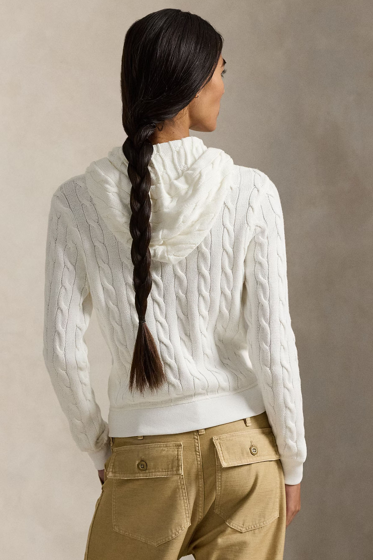 Polo Ralph Lauren Kapüşonlu Saç Örgü Triko Ceket