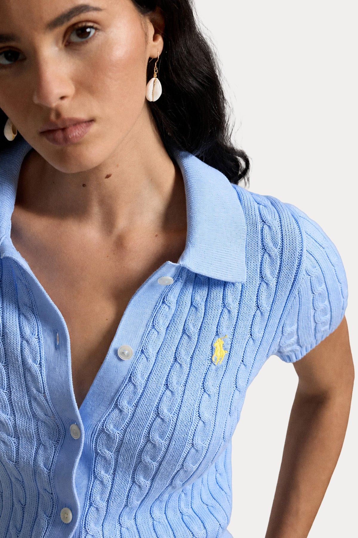Polo Ralph Lauren Polo Yaka Saç Örgü Triko Ceket