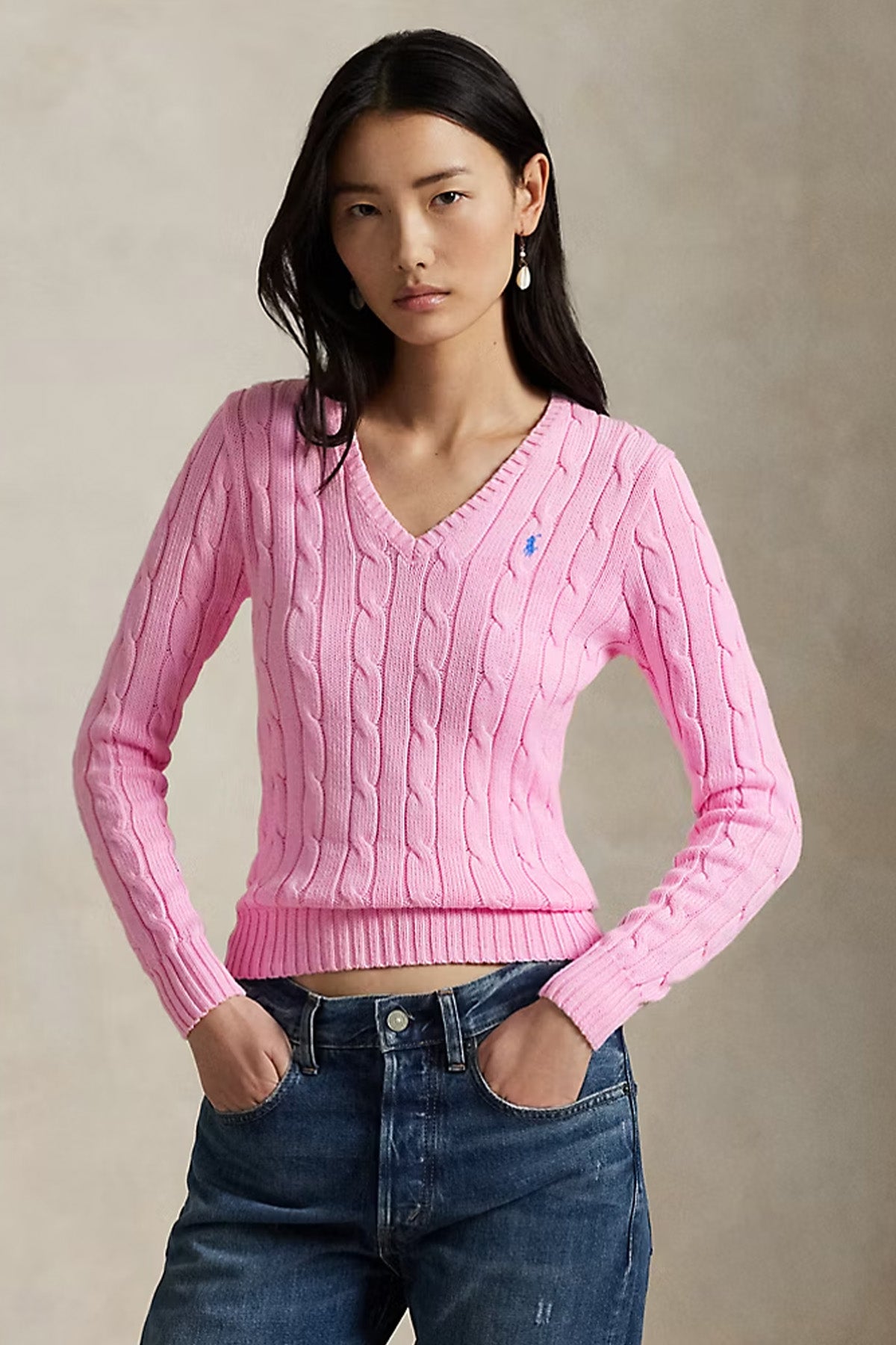 Polo Ralph Lauren Slim Fit V Yaka Saç Örgü Triko