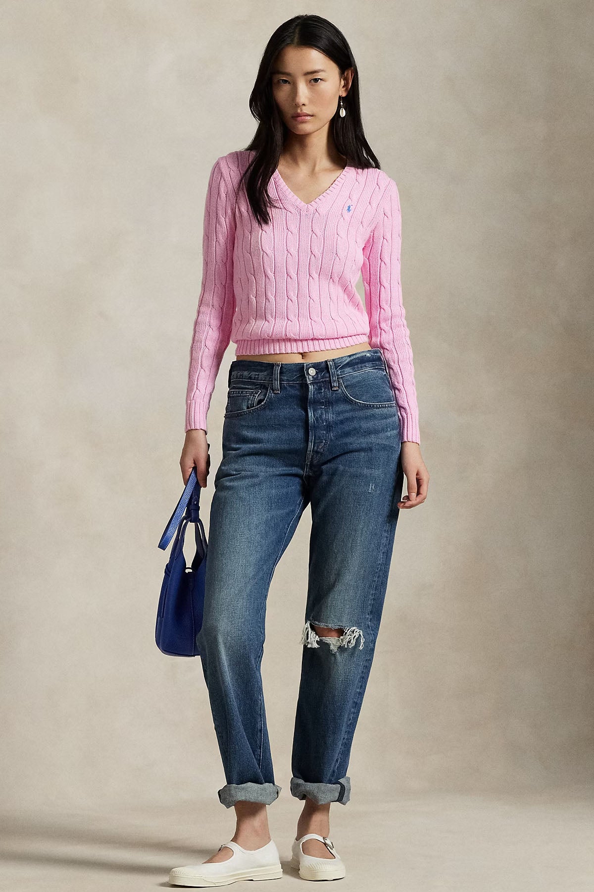 Polo Ralph Lauren Slim Fit V Yaka Saç Örgü Triko