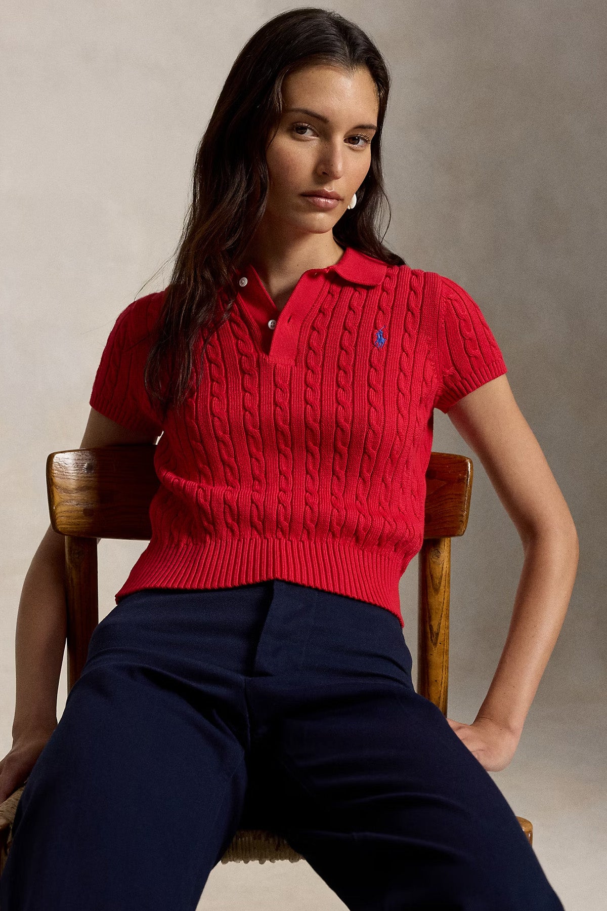 Polo Ralph Lauren Slightly Cropped Fit Polo Yaka Saç Örgü Triko