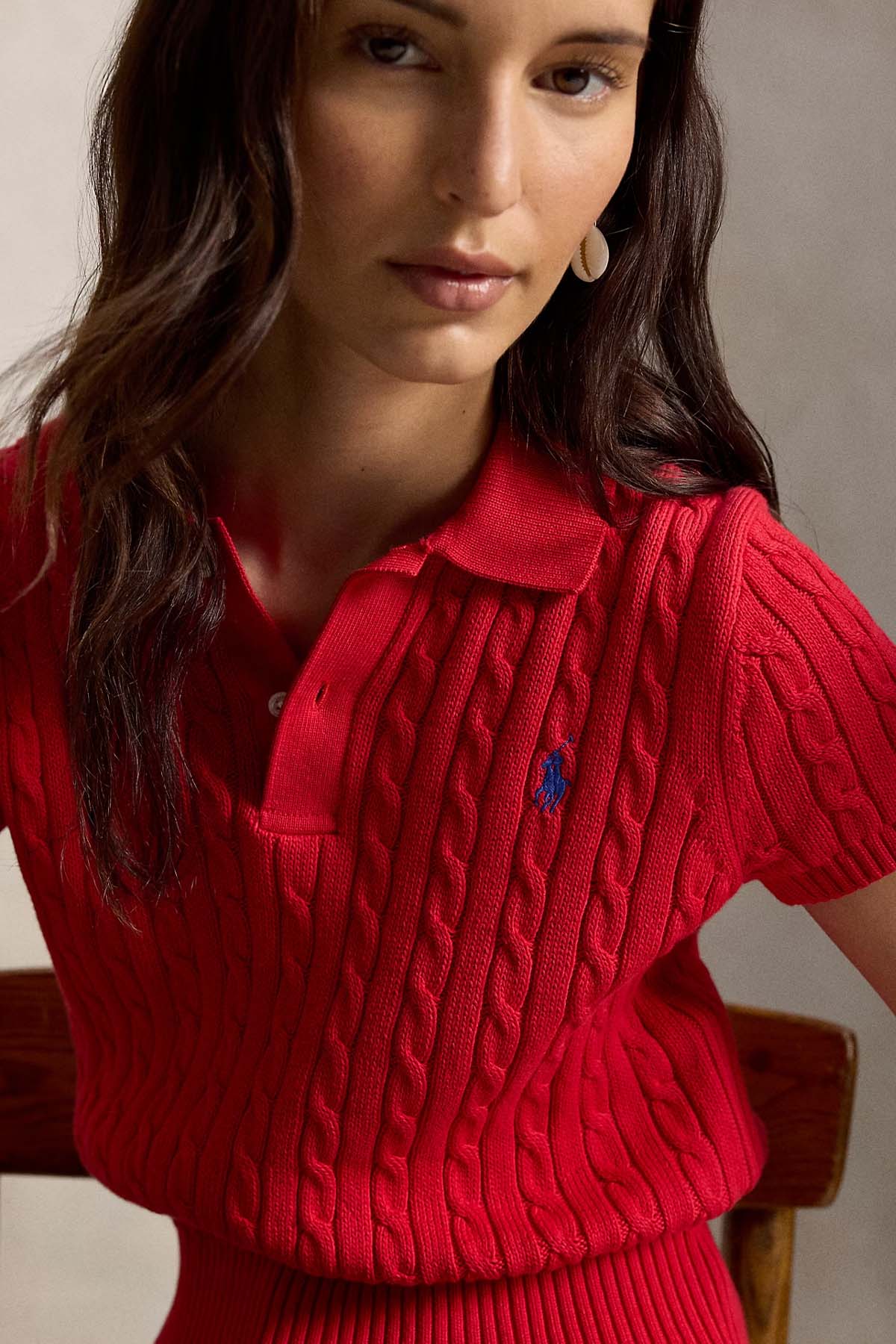 Polo Ralph Lauren Slightly Cropped Fit Polo Yaka Saç Örgü Triko