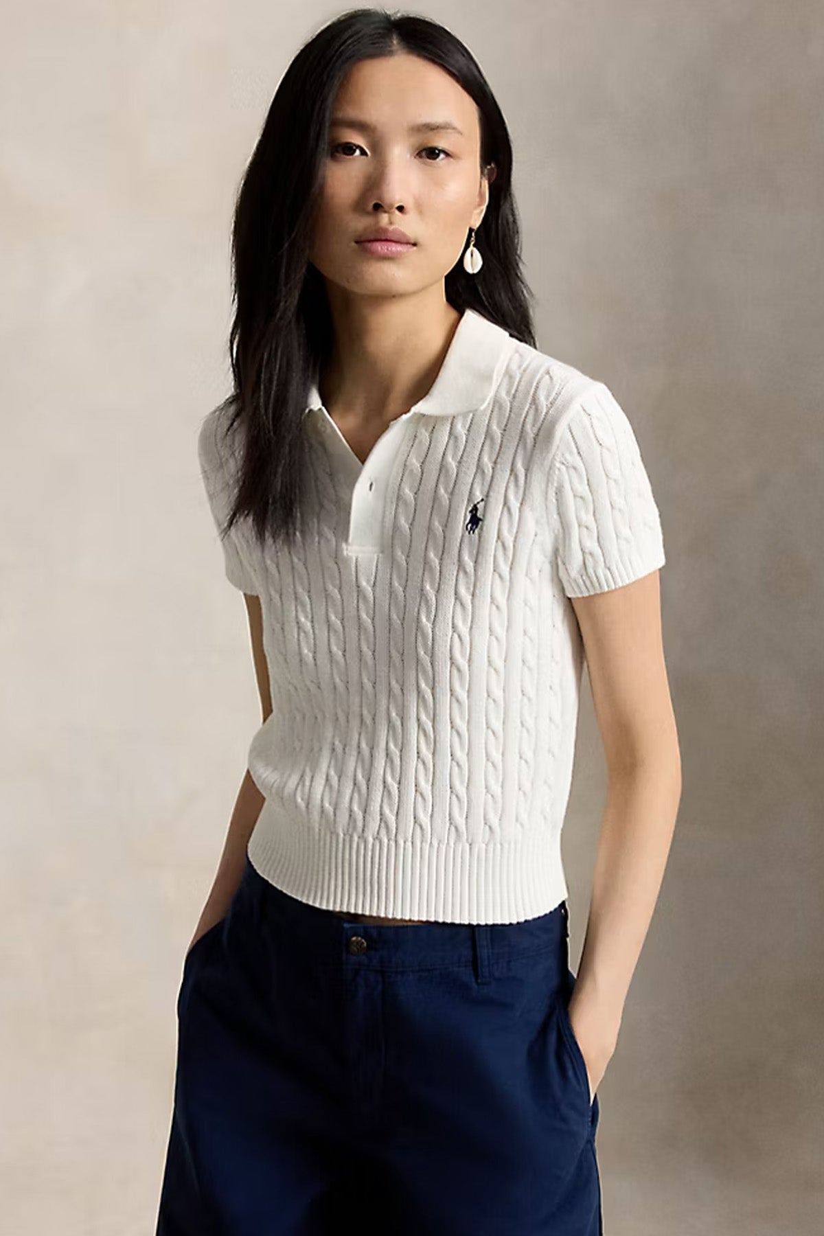 Polo Ralph Lauren Slightly Cropped Fit Polo Yaka Saç Örgü Triko