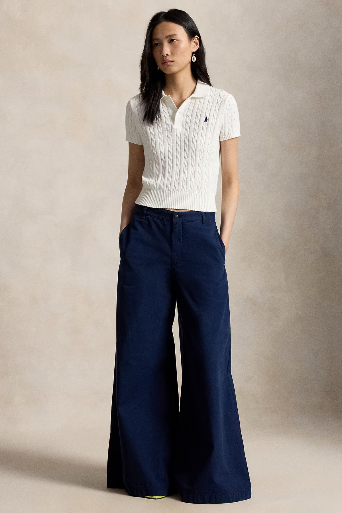 Polo Ralph Lauren Slightly Cropped Fit Polo Yaka Saç Örgü Triko